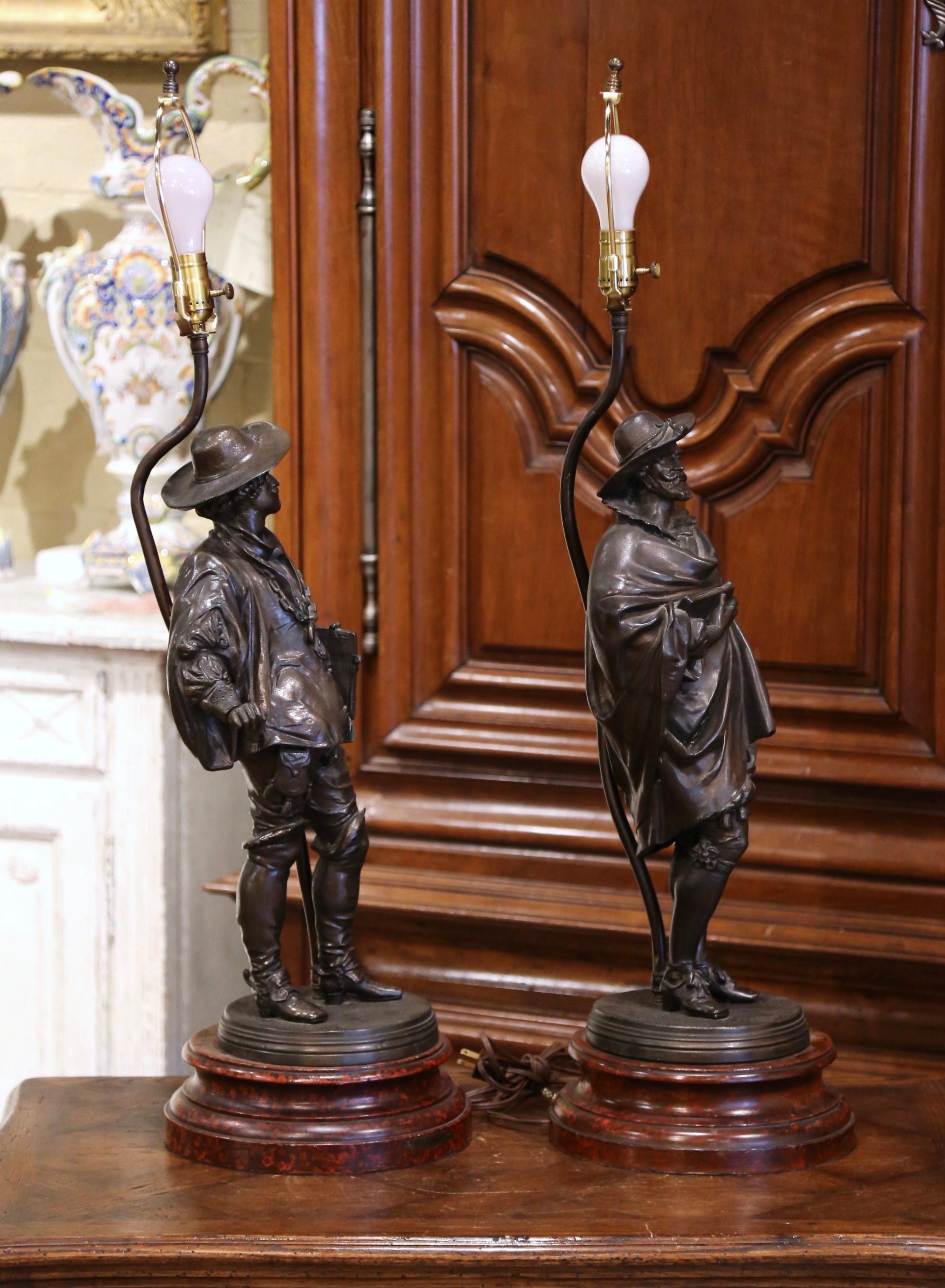 Pair of 19th Century French Spelter Renaissance Figures Made into Table Lamps 14