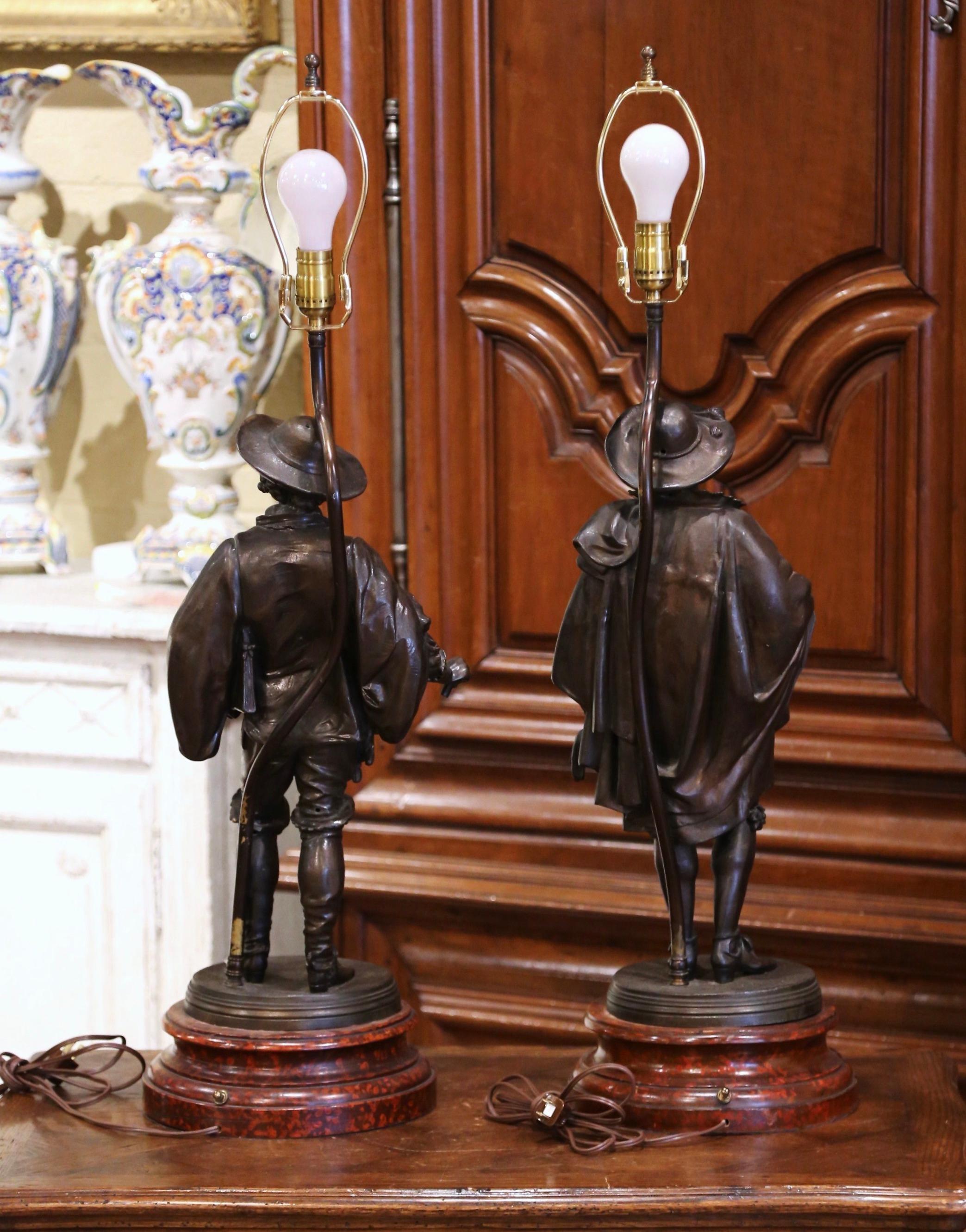 Pair of 19th Century French Spelter Renaissance Figures Made into Table Lamps 15