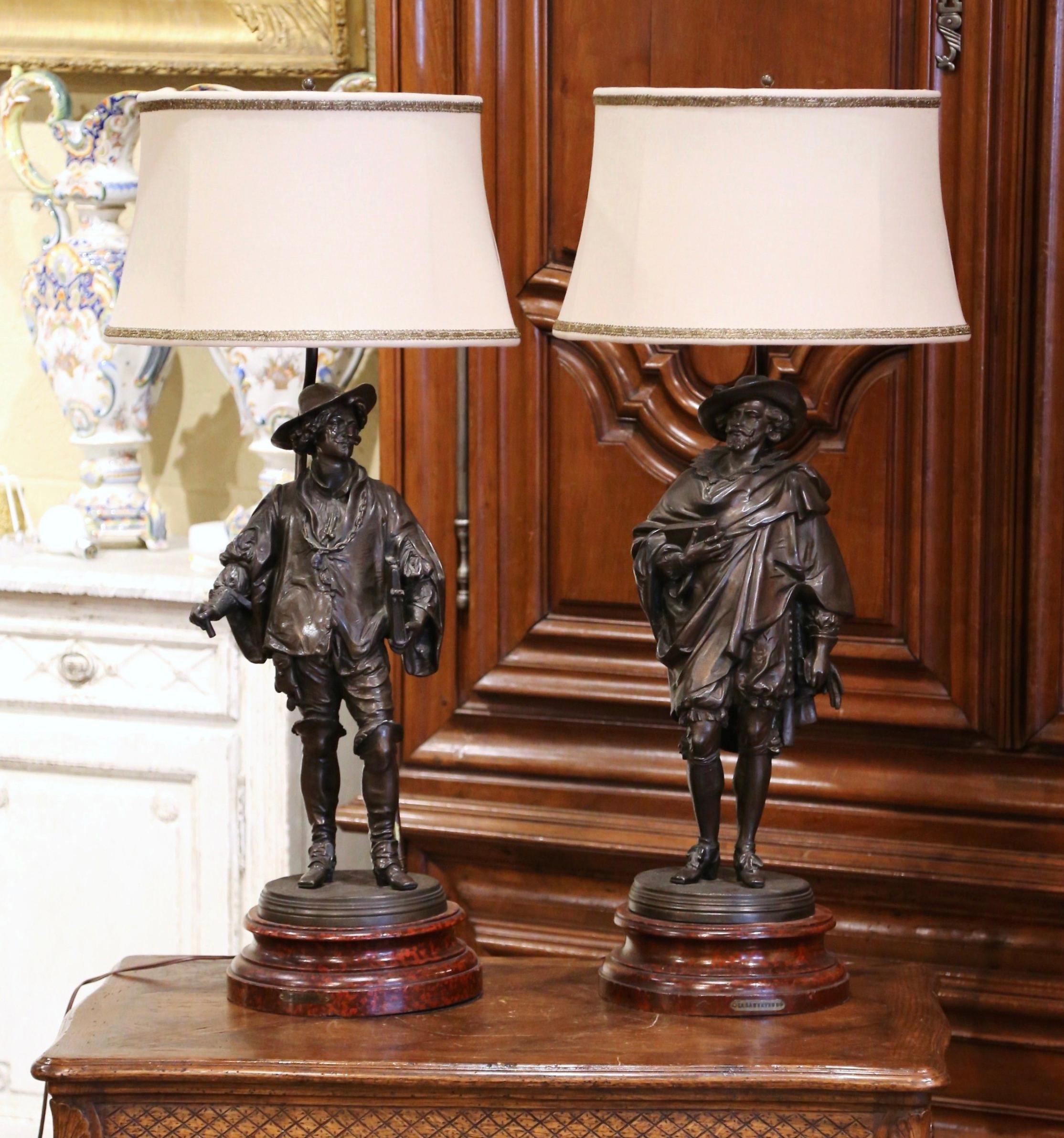 Pair of 19th Century French Spelter Renaissance Figures Made into Table Lamps In Excellent Condition In Dallas, TX