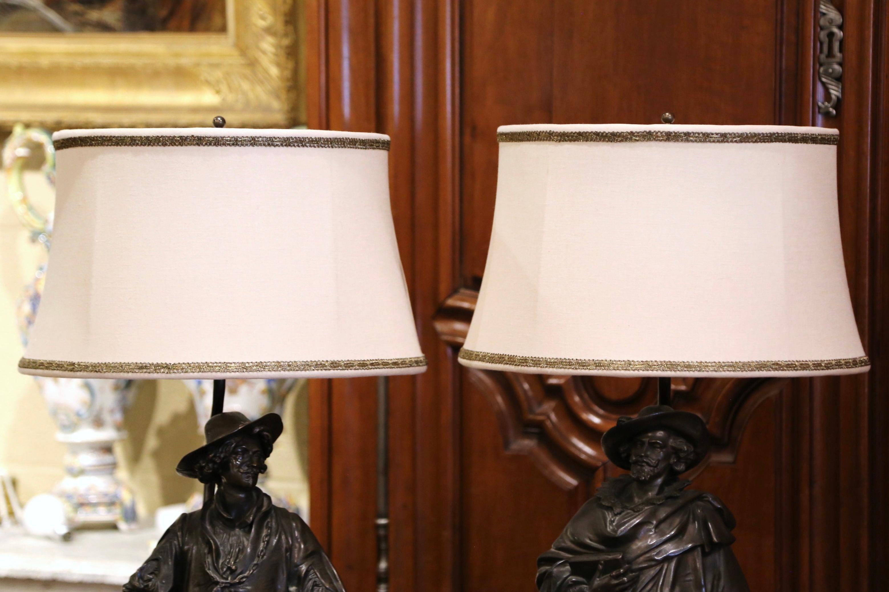 Pair of 19th Century French Spelter Renaissance Figures Made into Table Lamps 1