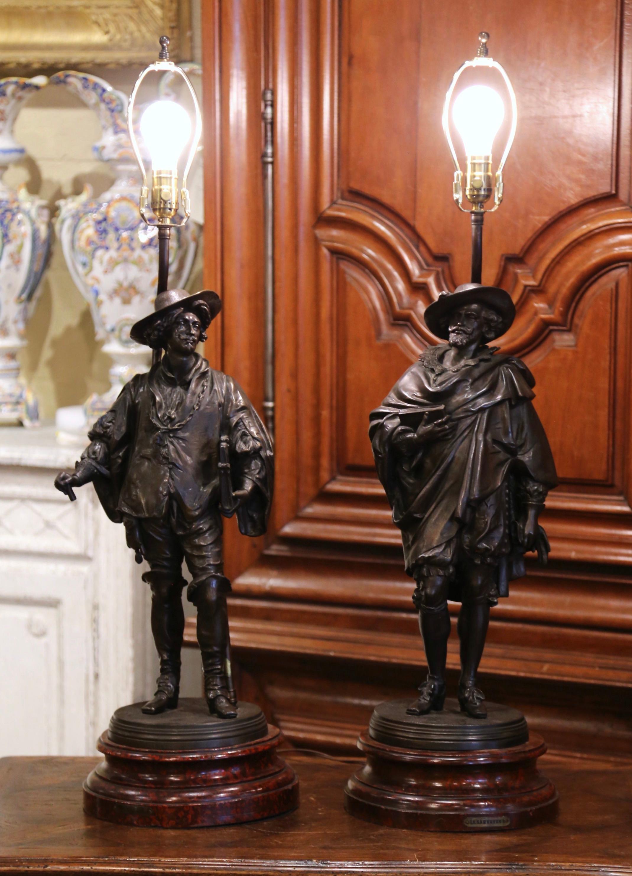 Pair of 19th Century French Spelter Renaissance Figures Made into Table Lamps 2