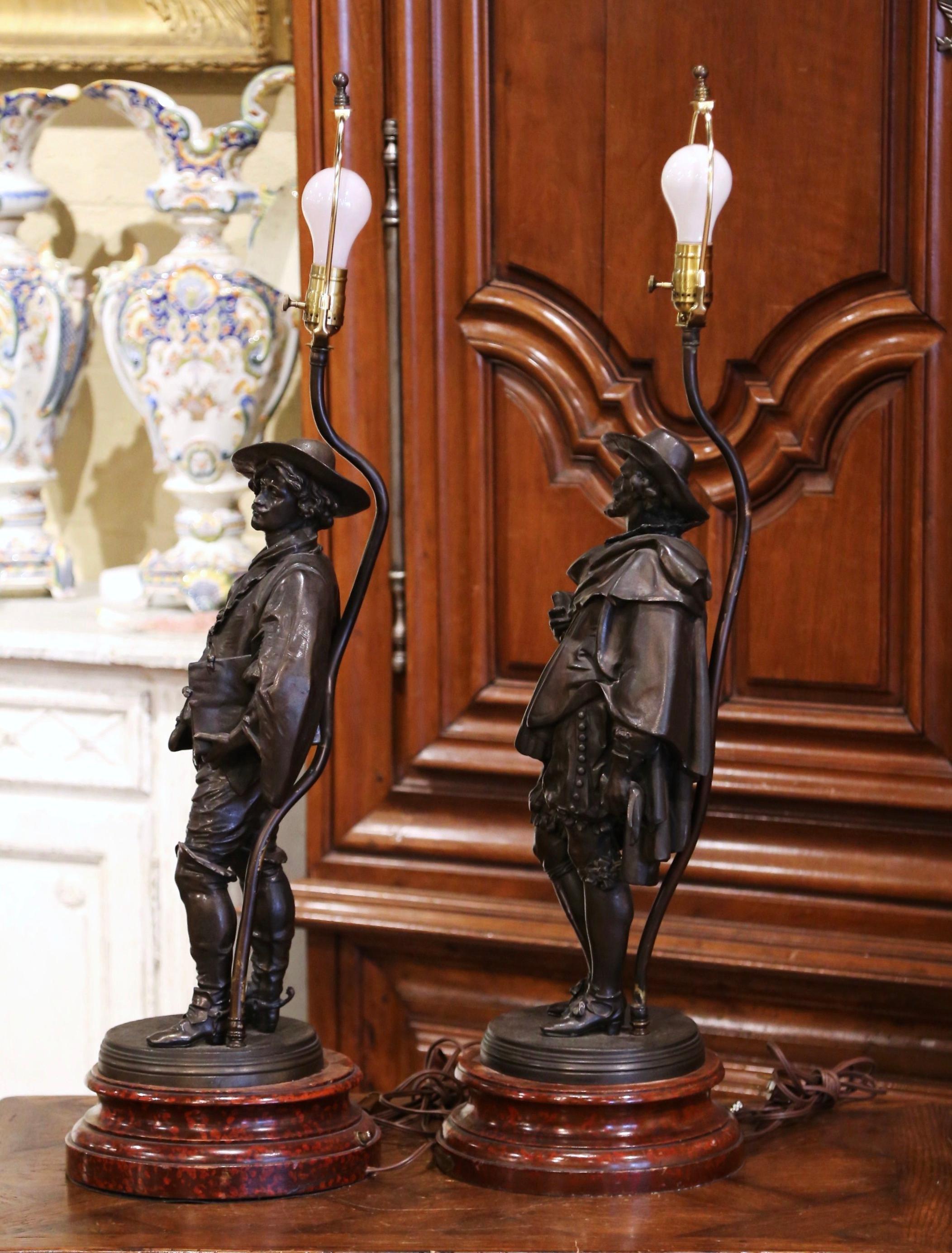 Pair of 19th Century French Spelter Renaissance Figures Made into Table Lamps 3