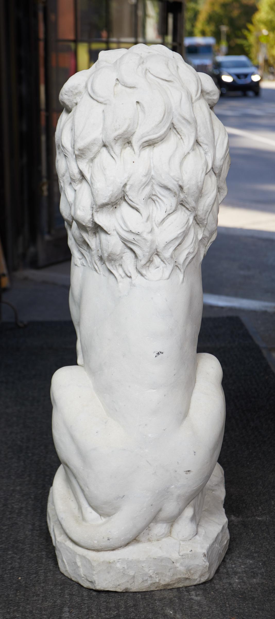 Pair of French Statuary Marble Garden Lions For Sale 2