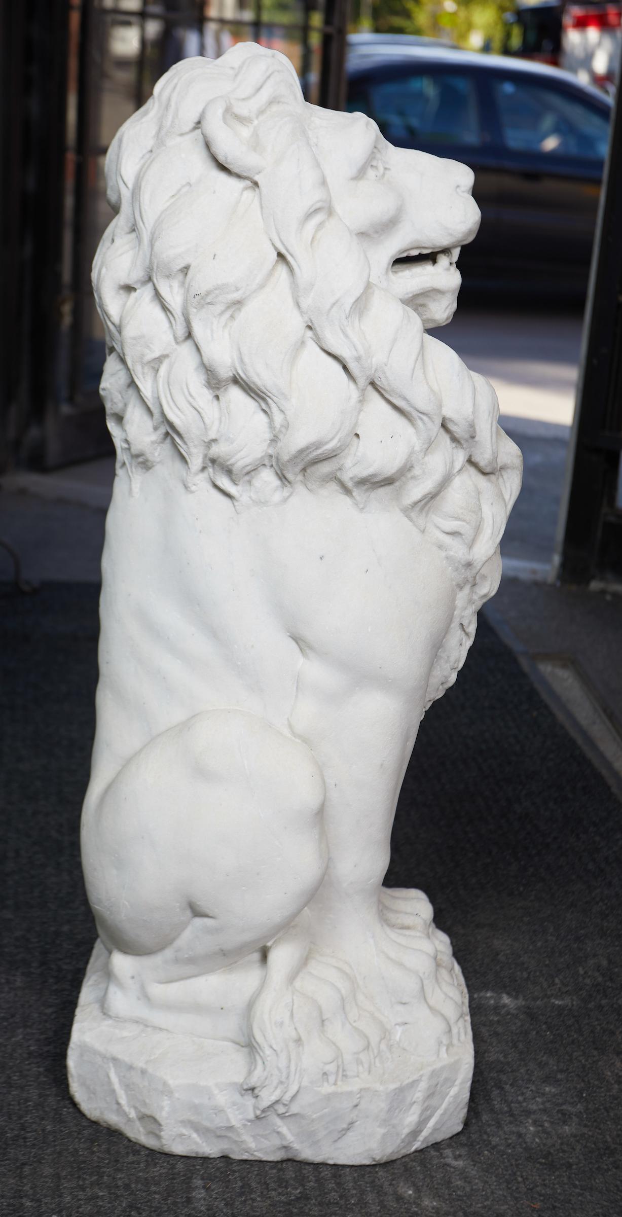 Pair of French Statuary Marble Garden Lions For Sale 3
