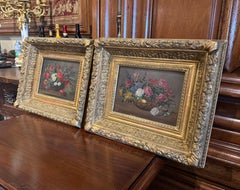 Pair of 19th Century French Still Life Floral Paintings in Carved Gilt Frames