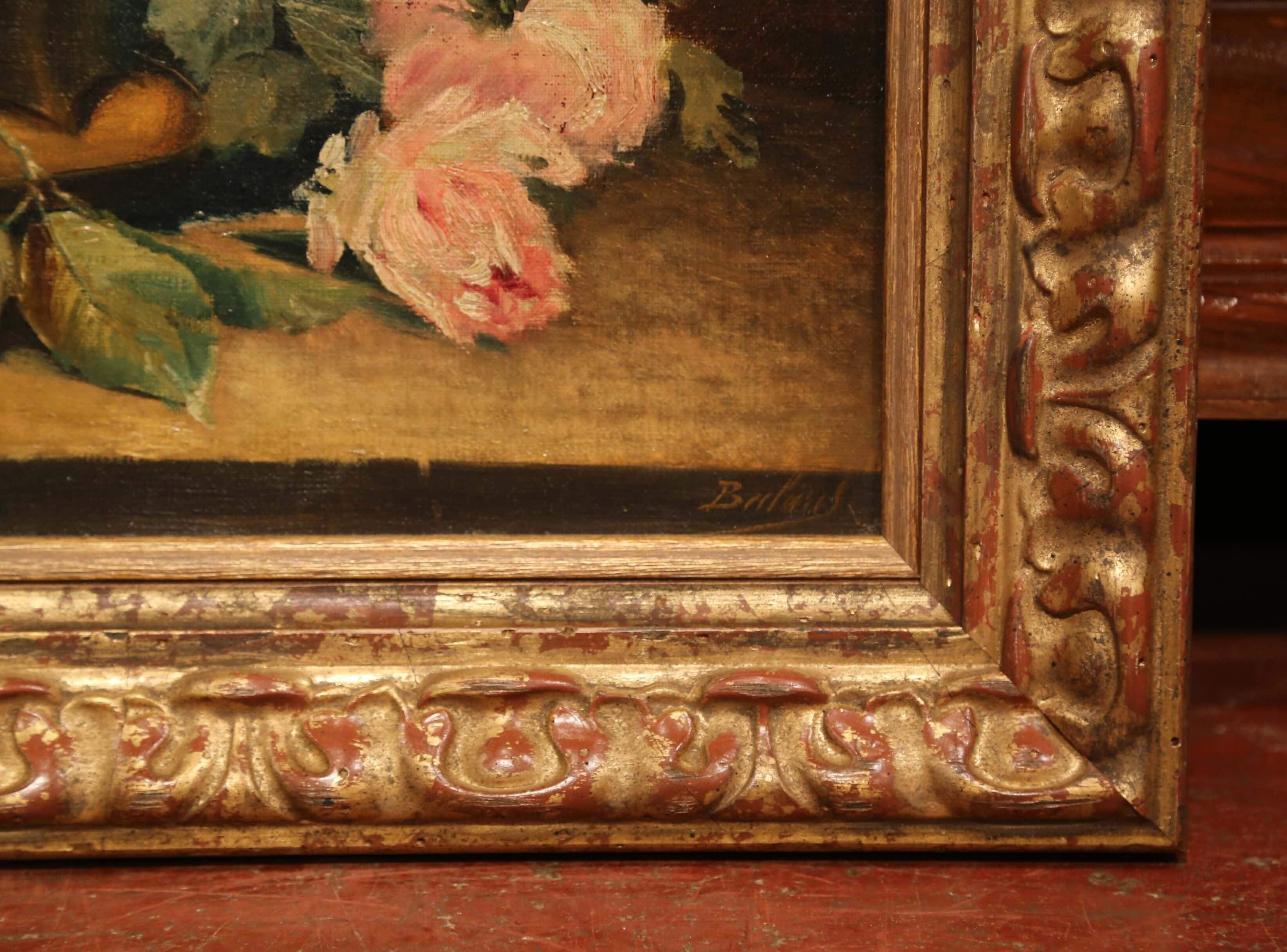 Pair of 19th Century French Still Life Flower Paintings in Gilt Frames Signed 2