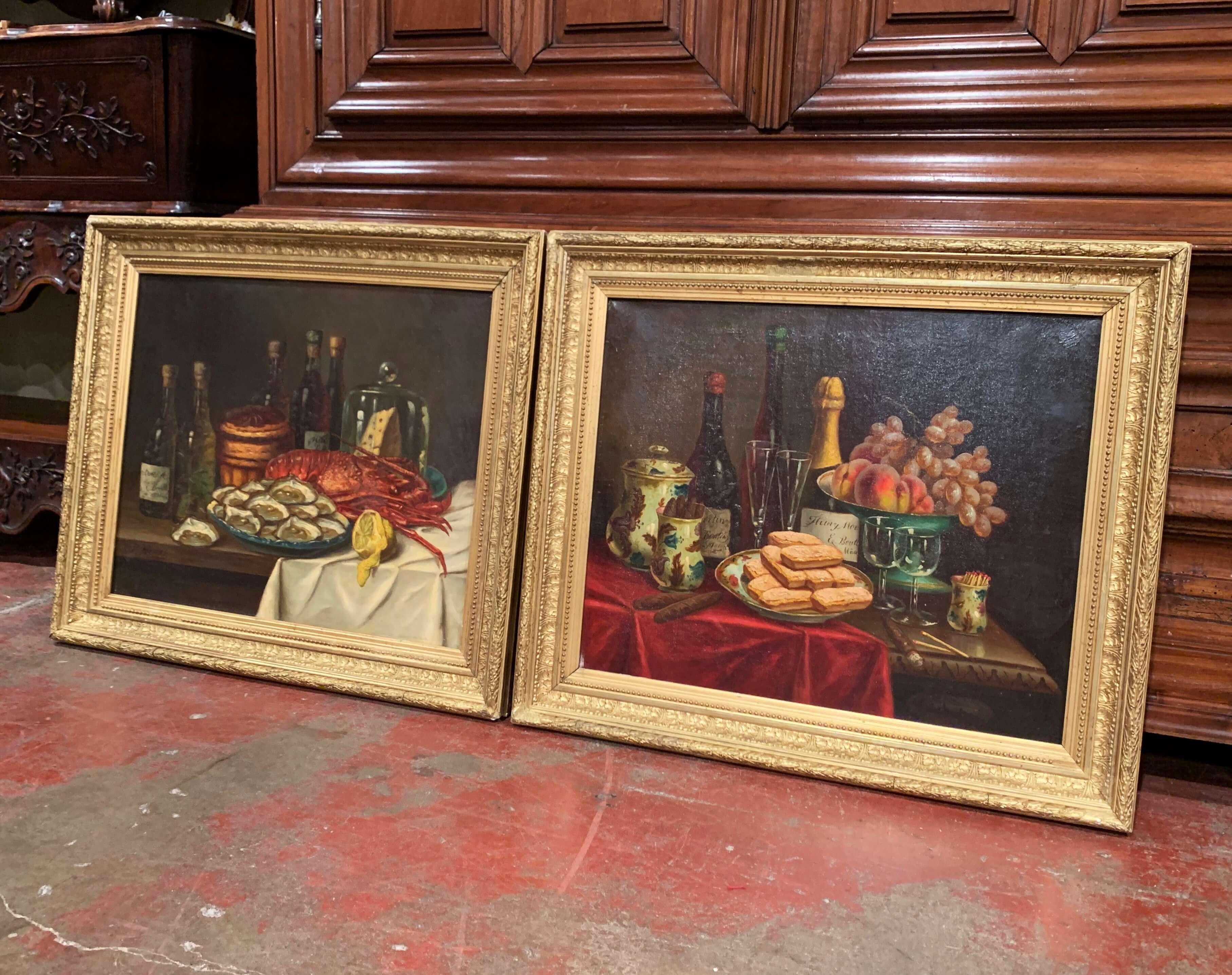 Pair of 19th Century French Still Life Oil Paintings in Gilt Frames Signed Hemet In Excellent Condition For Sale In Dallas, TX
