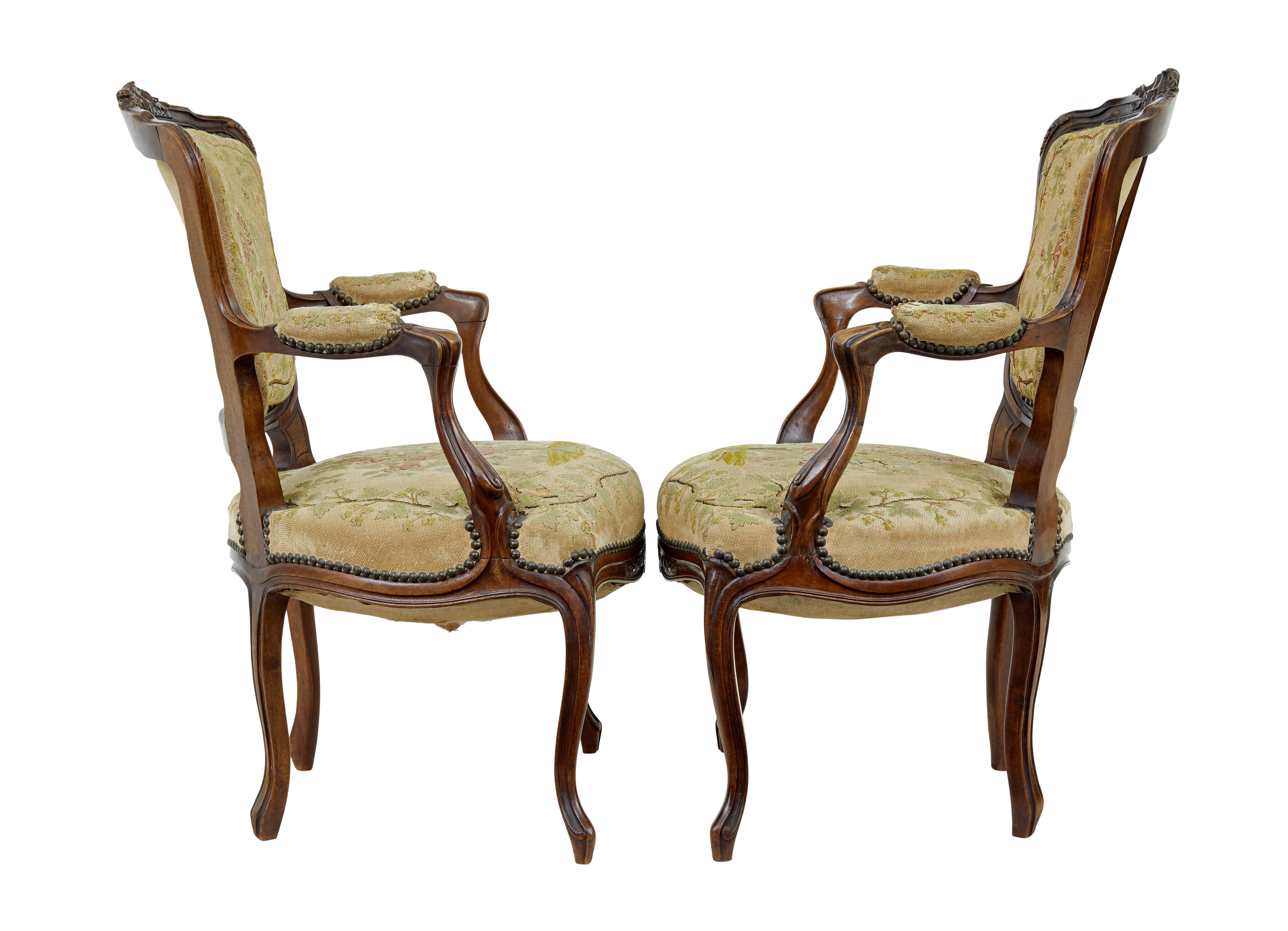 Victorian Pair of 19th century French tapestry and walnut armchairs For Sale