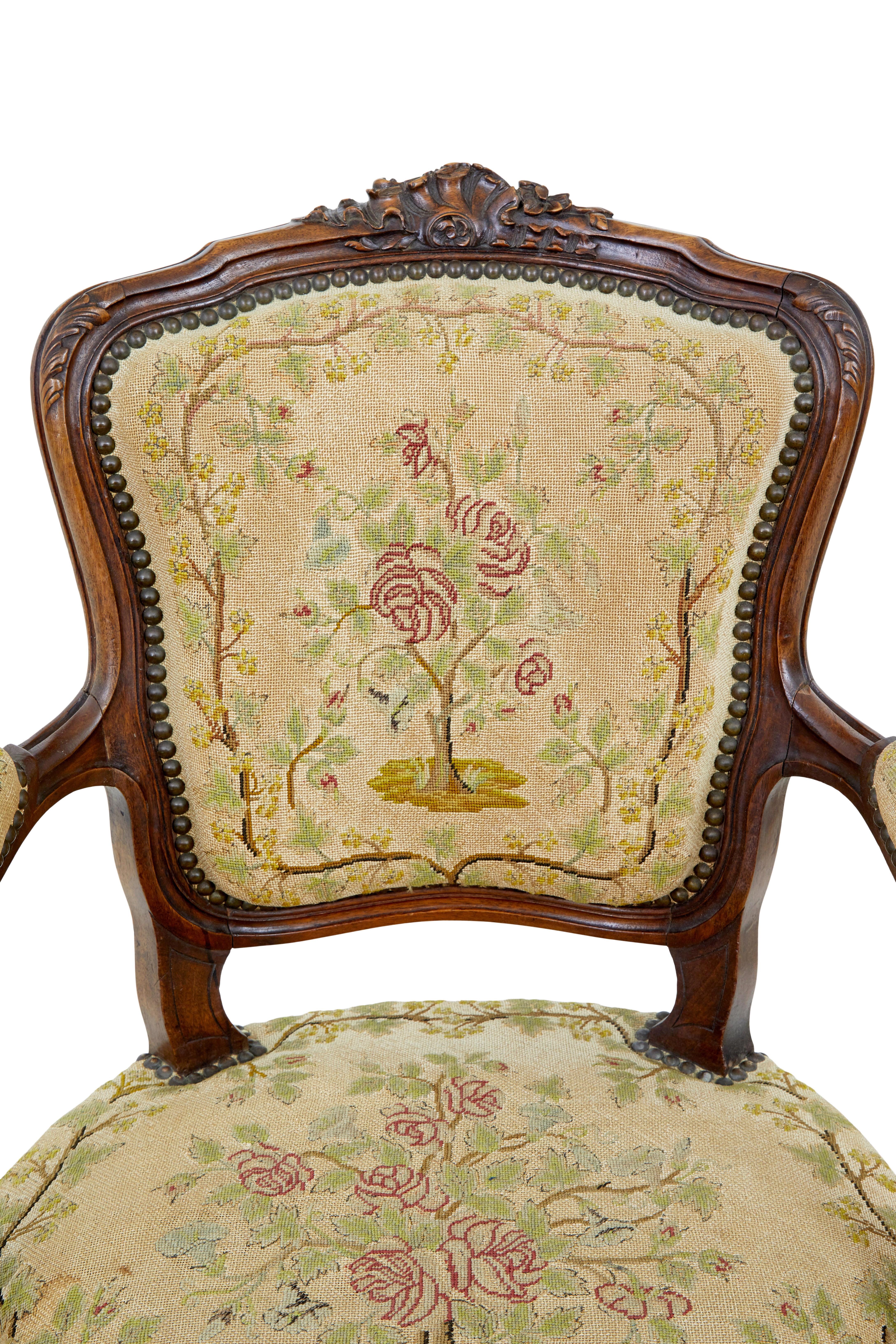 19th Century Pair of 19th century French tapestry and walnut armchairs For Sale