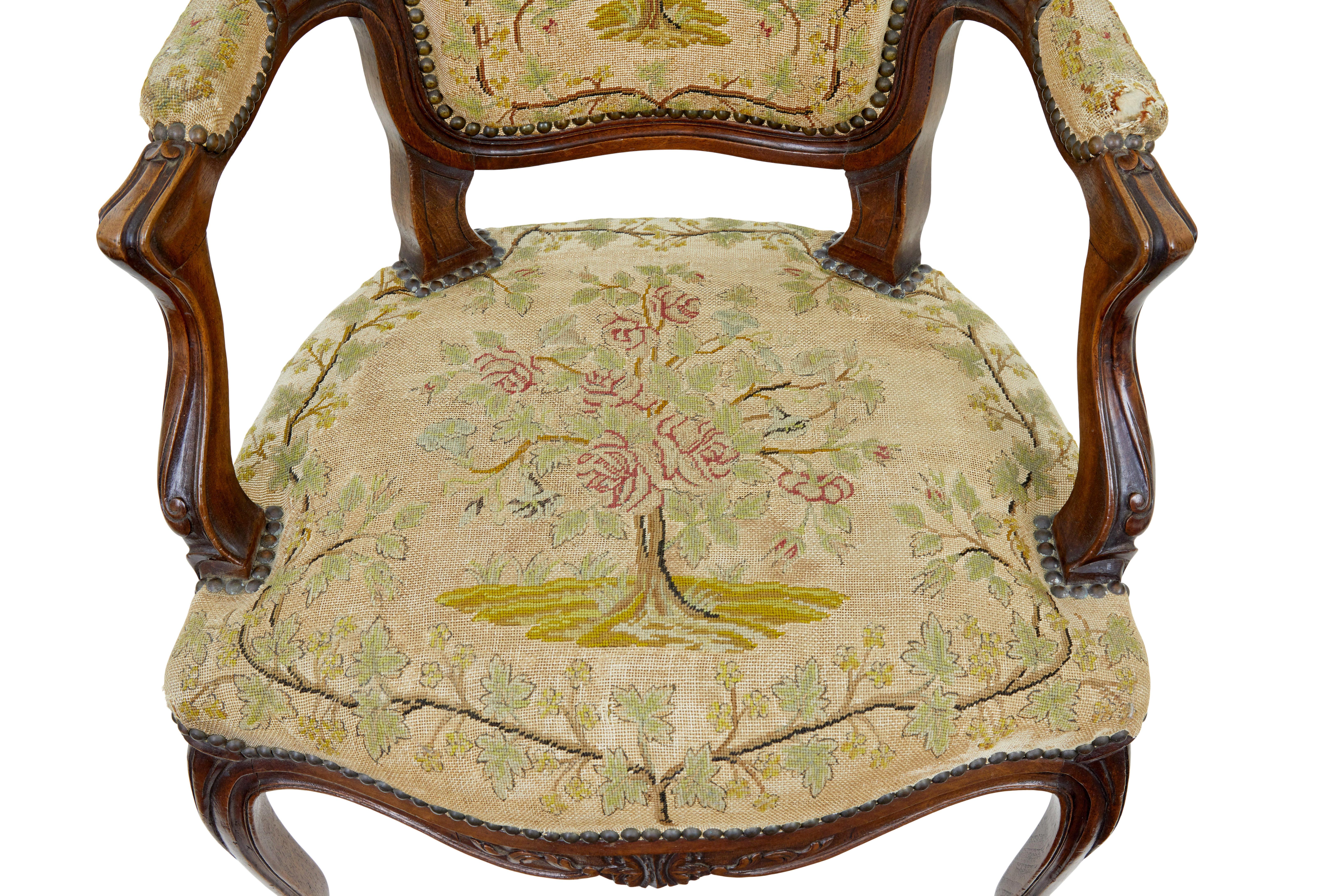 Pair of 19th century French tapestry and walnut armchairs For Sale 1