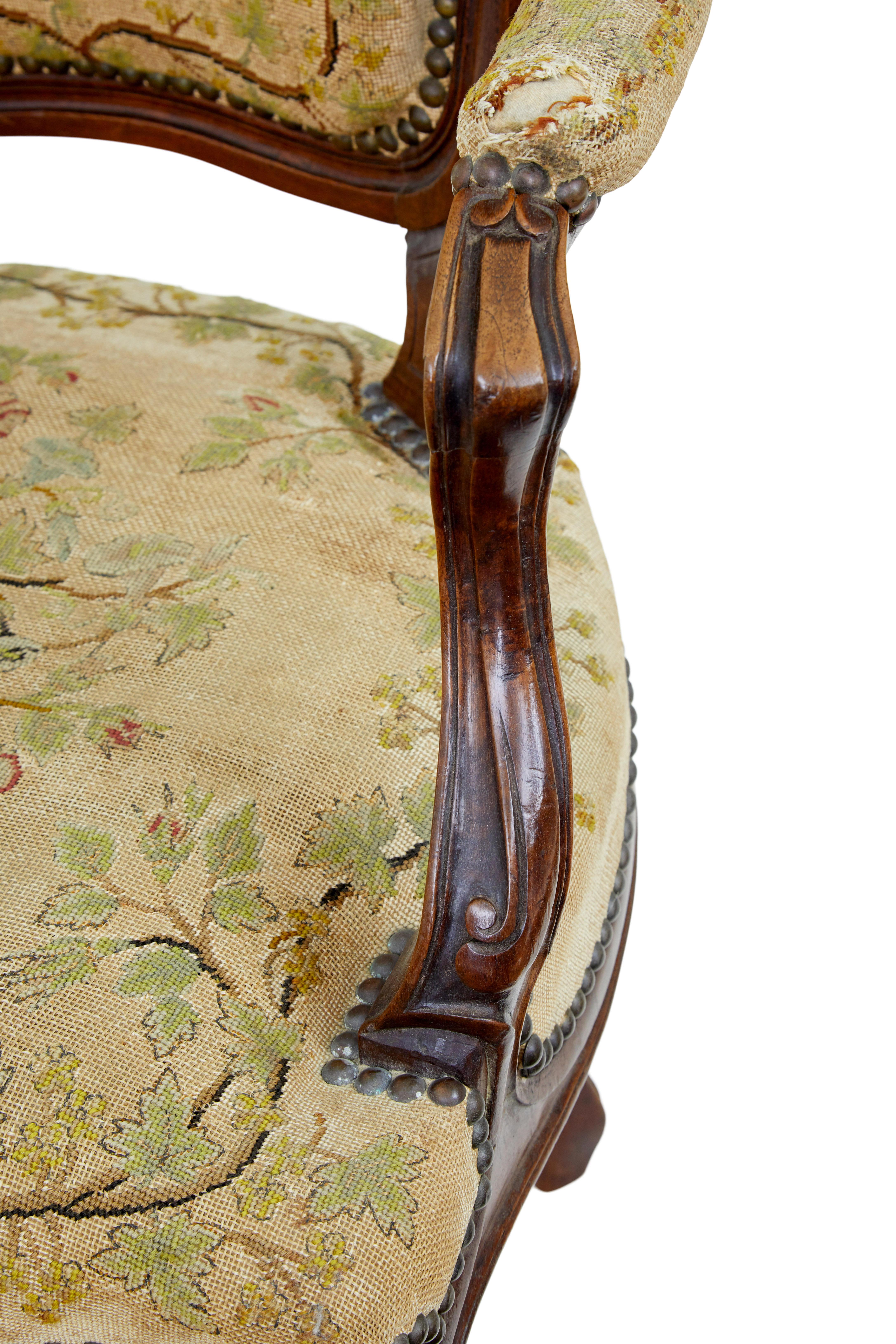 Pair of 19th century French tapestry and walnut armchairs For Sale 2