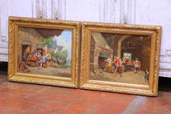 Pair of 19th Century French Tavern Genre Scene Oil Paintings Signed H. Jonas