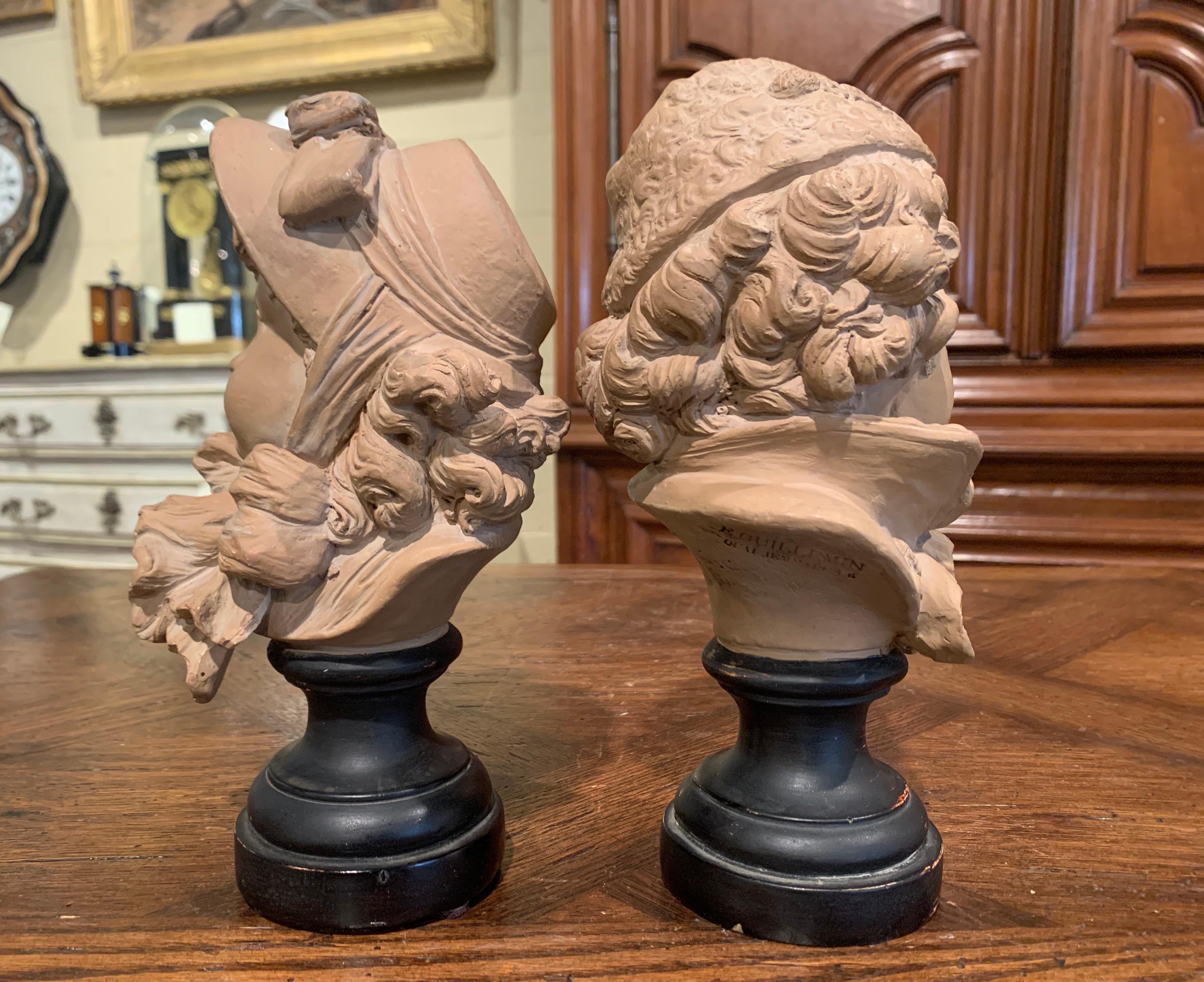 Belle Époque Pair of 19th Century French Terracotta Busts of Children Signed E. Guillemin For Sale