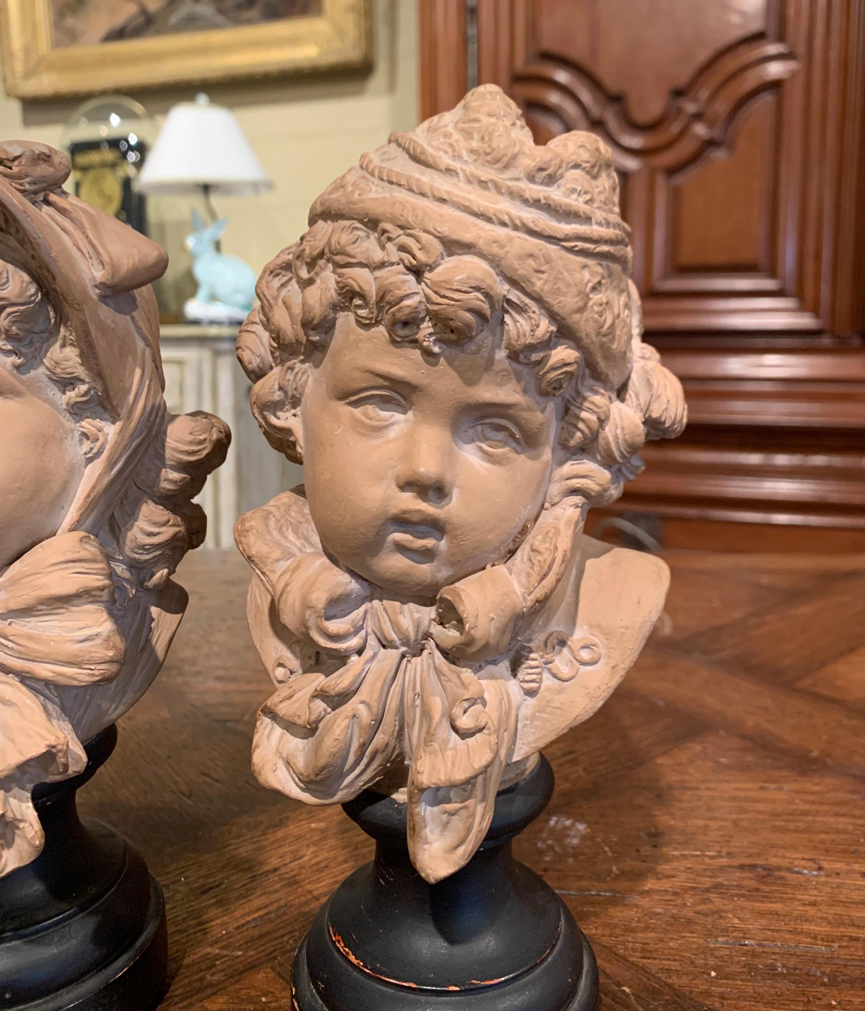 Pair of 19th Century French Terracotta Busts of Children Signed E. Guillemin For Sale 2