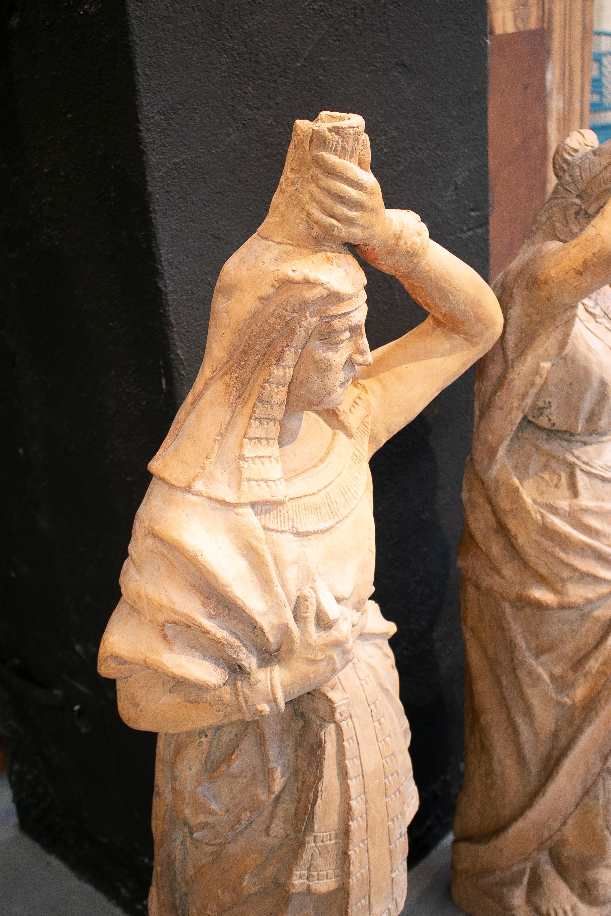 Pair of 19th Century French Terracotta Egyptian Couple Torcheres Standing Lamps For Sale 1