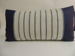 Pair of French  Grain Sack Ticking Stripes Blue and Natural Bolster Pillows