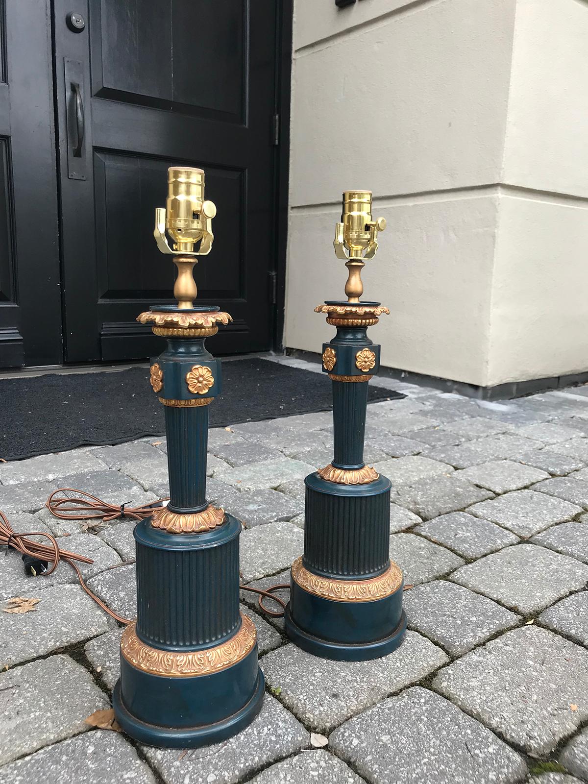 Pair of 19th Century French Tole Lamps, Formerly Oil For Sale 7