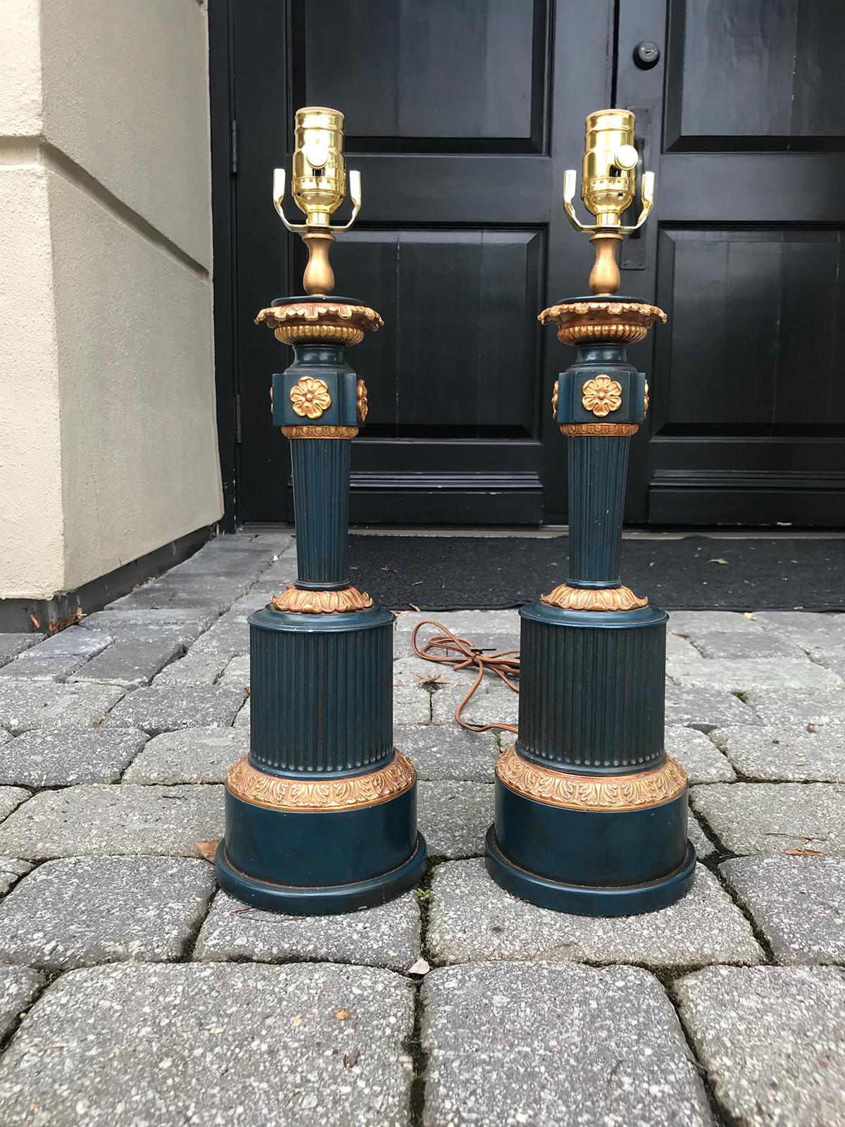 Pair of 19th Century French Tole Lamps, Formerly Oil For Sale 4