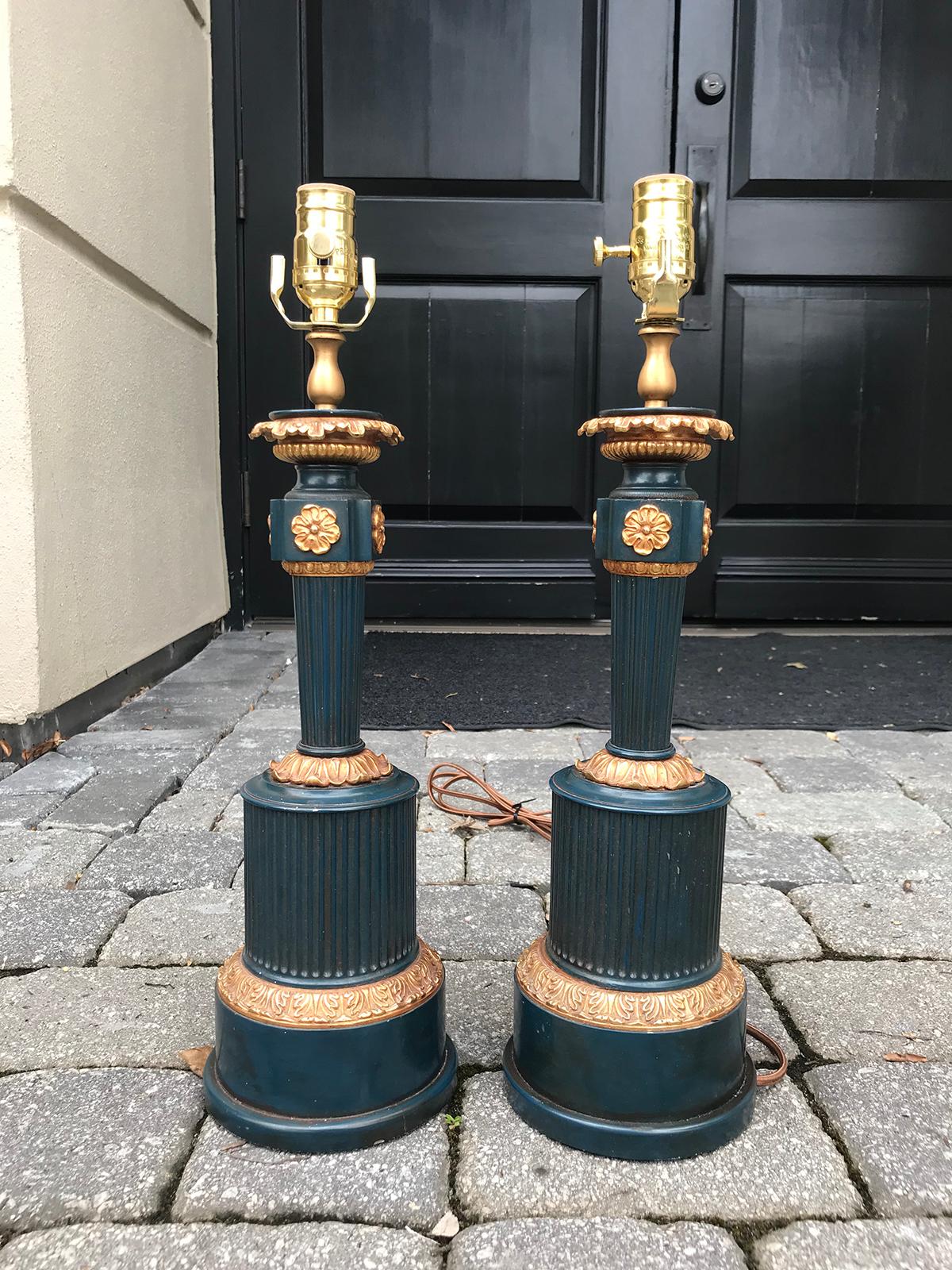 Pair of 19th Century French Tole Lamps, Formerly Oil For Sale 5