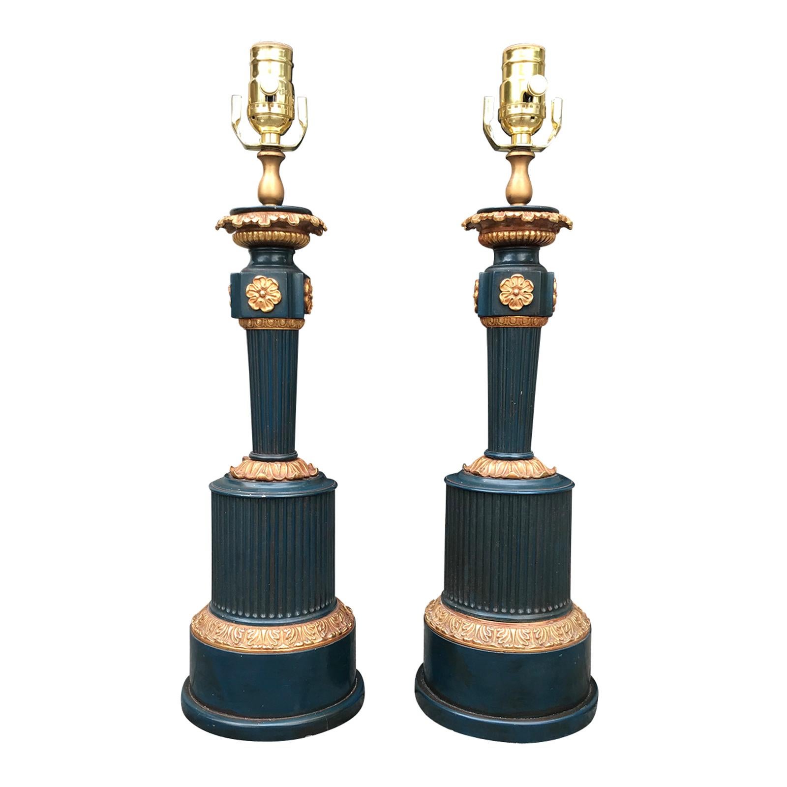 Pair of 19th Century French Tole Lamps, Formerly Oil For Sale