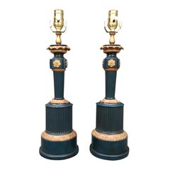 Pair of 19th Century French Tole Lamps, Formerly Oil