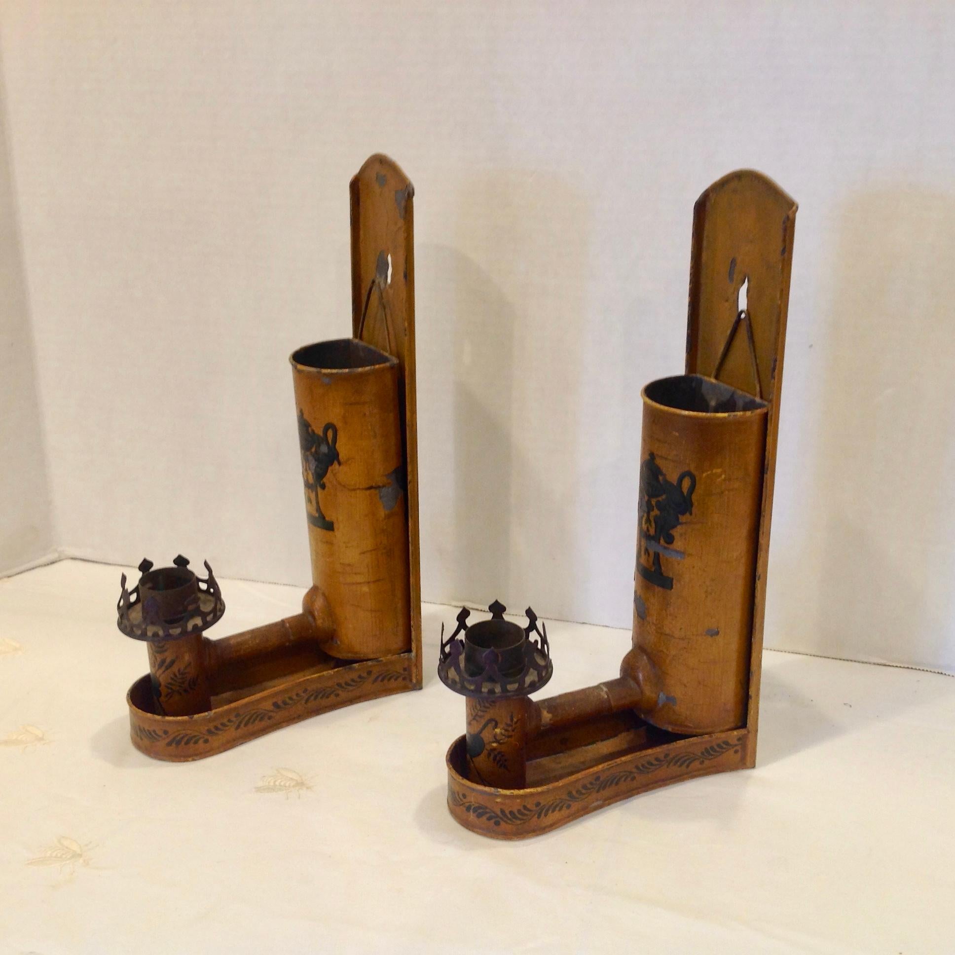 Pair of 19th Century French Tole Sconces / Wall Pockets In Good Condition In West Palm Beach, FL