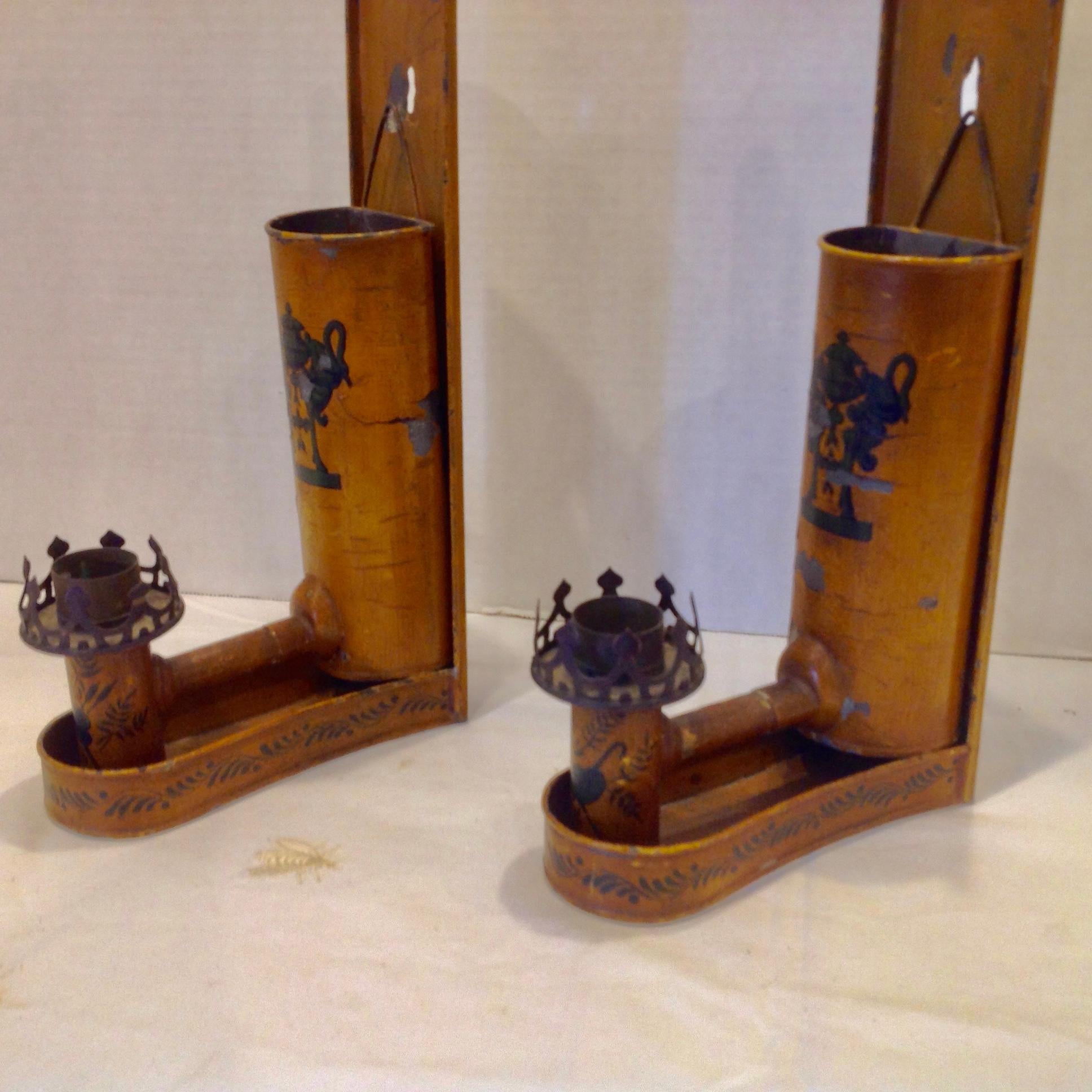 Metal Pair of 19th Century French Tole Sconces / Wall Pockets