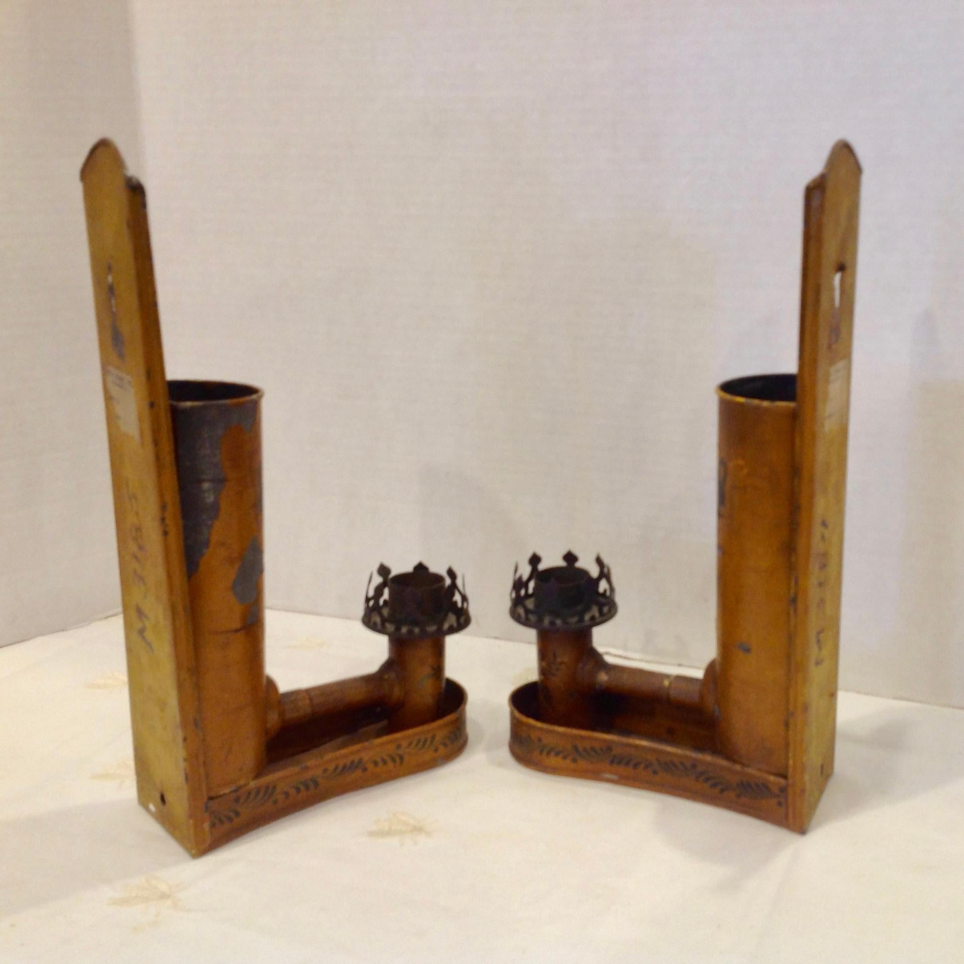 Pair of 19th Century French Tole Sconces / Wall Pockets 1