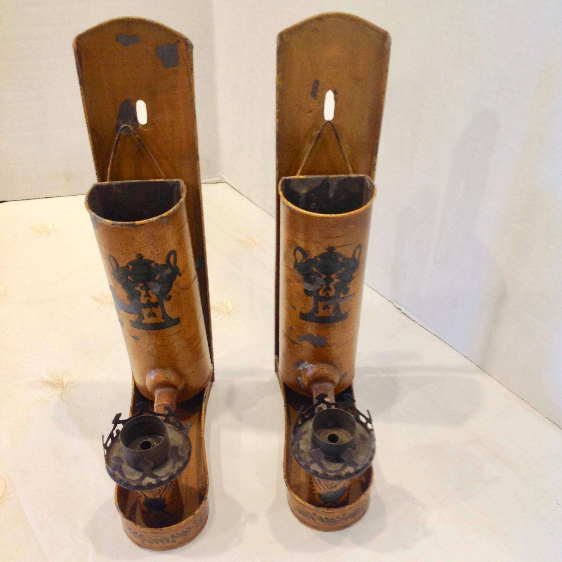 Pair of 19th Century French Tole Sconces / Wall Pockets 3