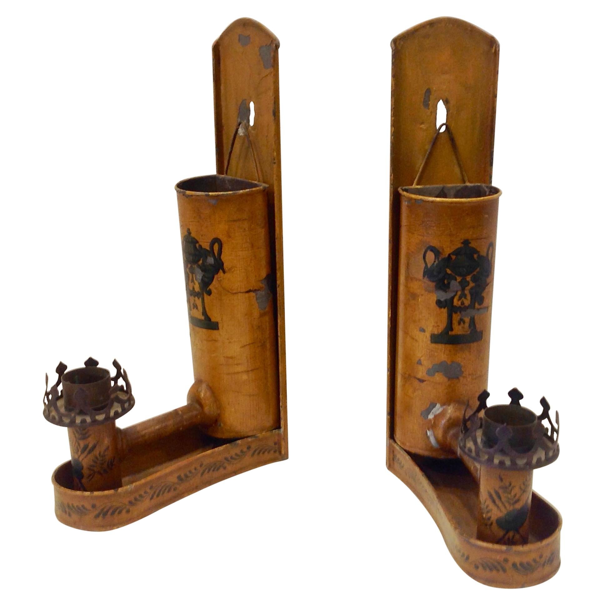 Pair of 19th Century French Tole Sconces / Wall Pockets