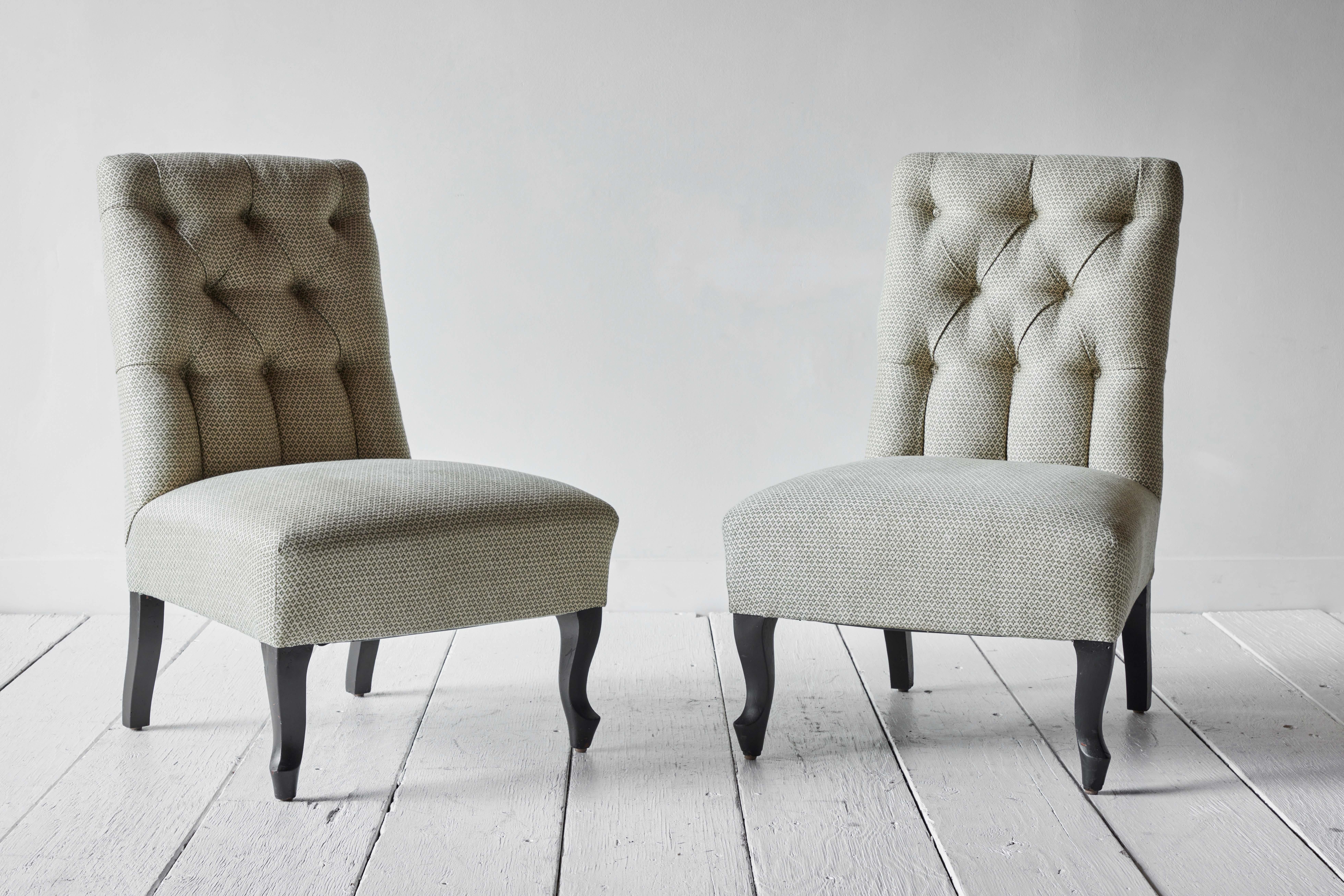 Cotton Pair of 19th Century French Tufted Slipper Chairs