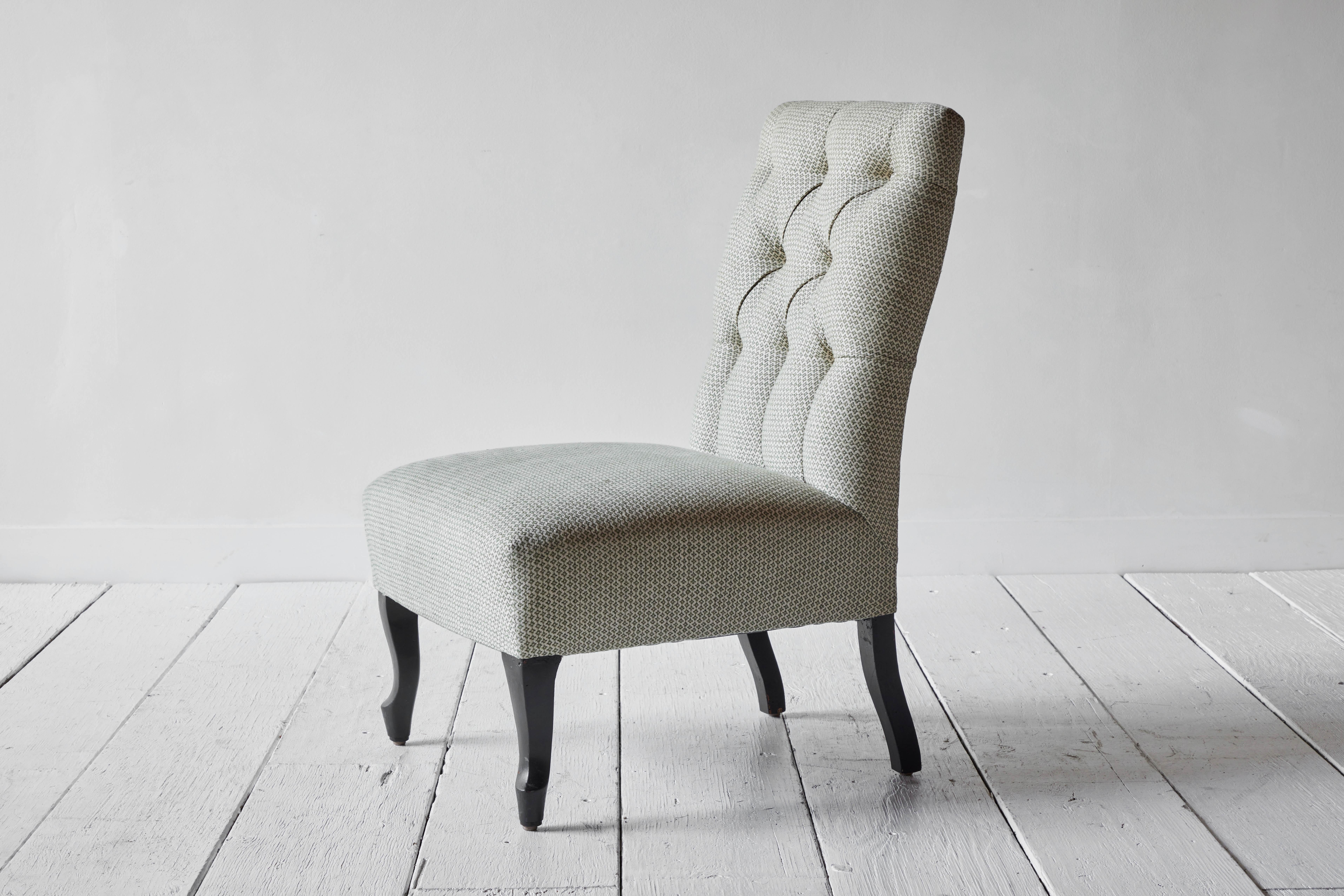 Pair of 19th Century French Tufted Slipper Chairs 2