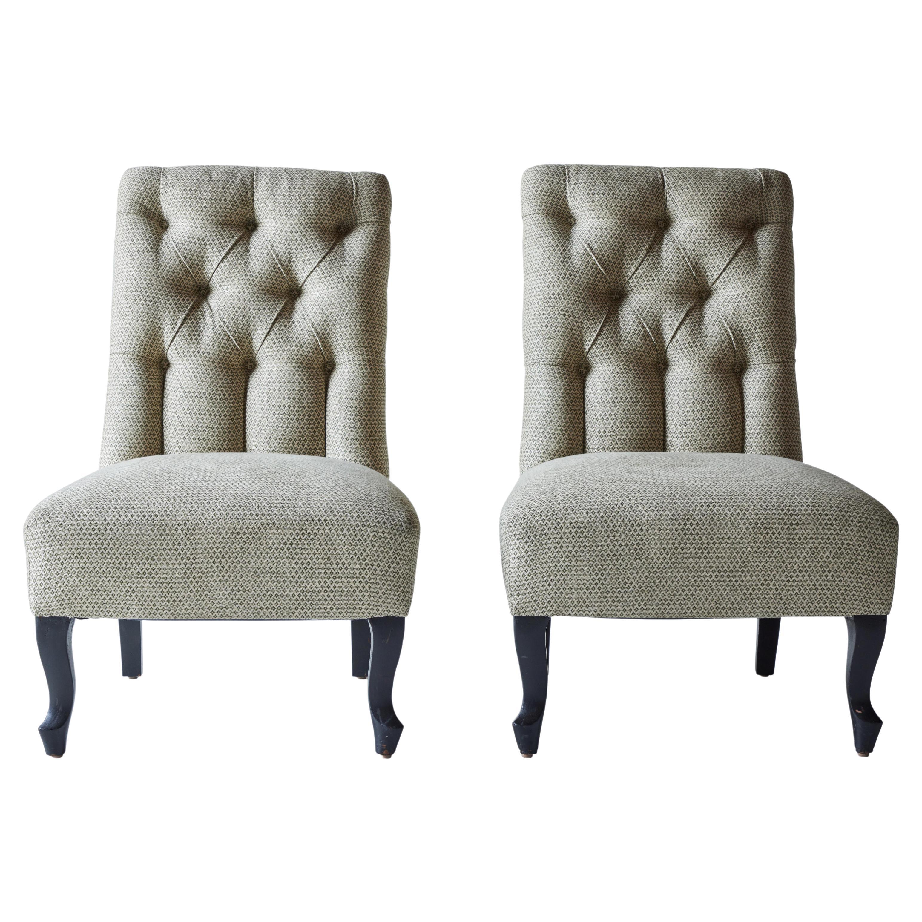 Pair of 19th Century French Tufted Slipper Chairs