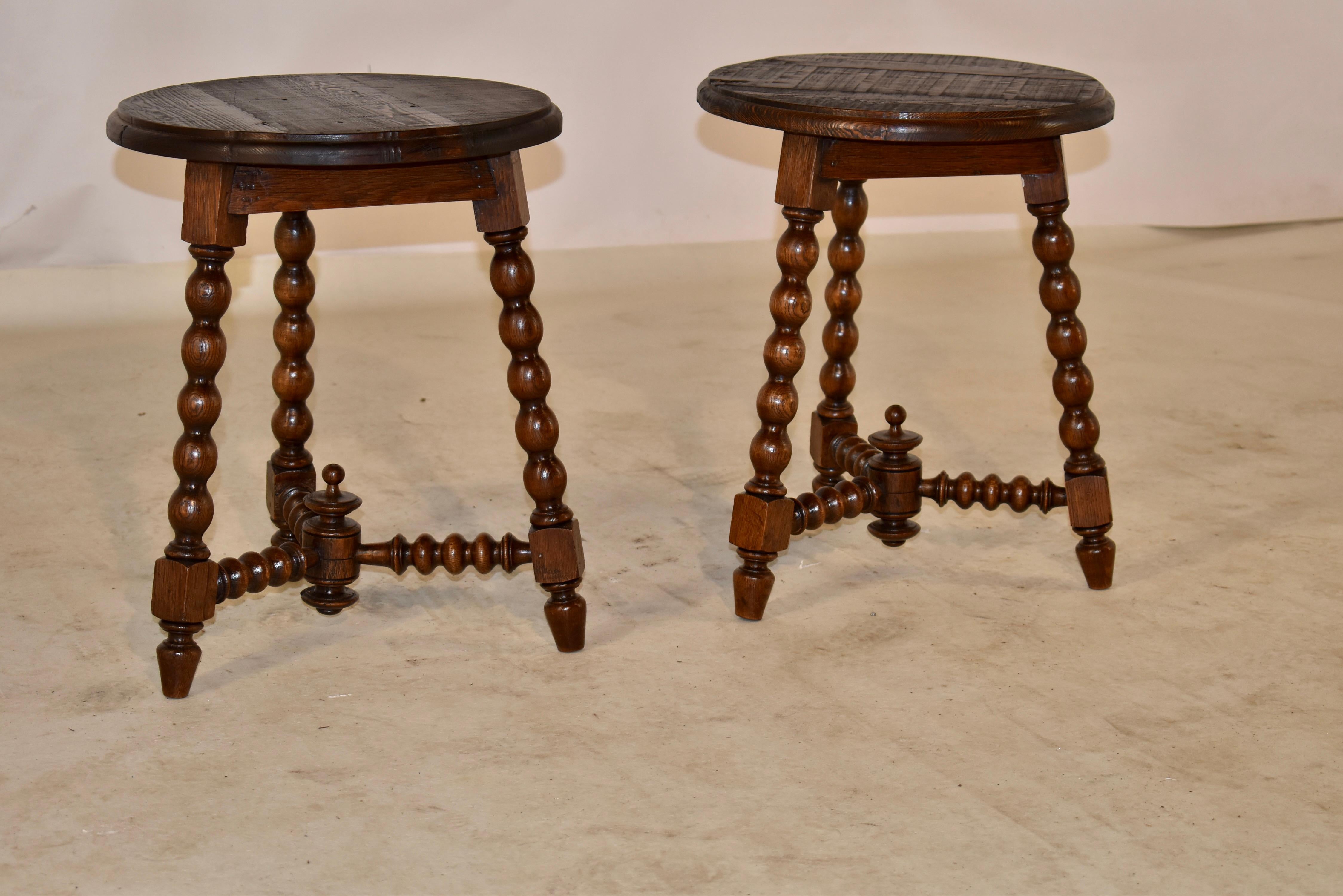 Oak Pair of 19th Century French Turned Stools
