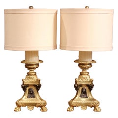 Pair of 19th Century French Two-Tone Bronze Candlesticks Made into Table Lamps