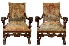 Pair of 19th Century French Unicorn Tapestry Armchairs