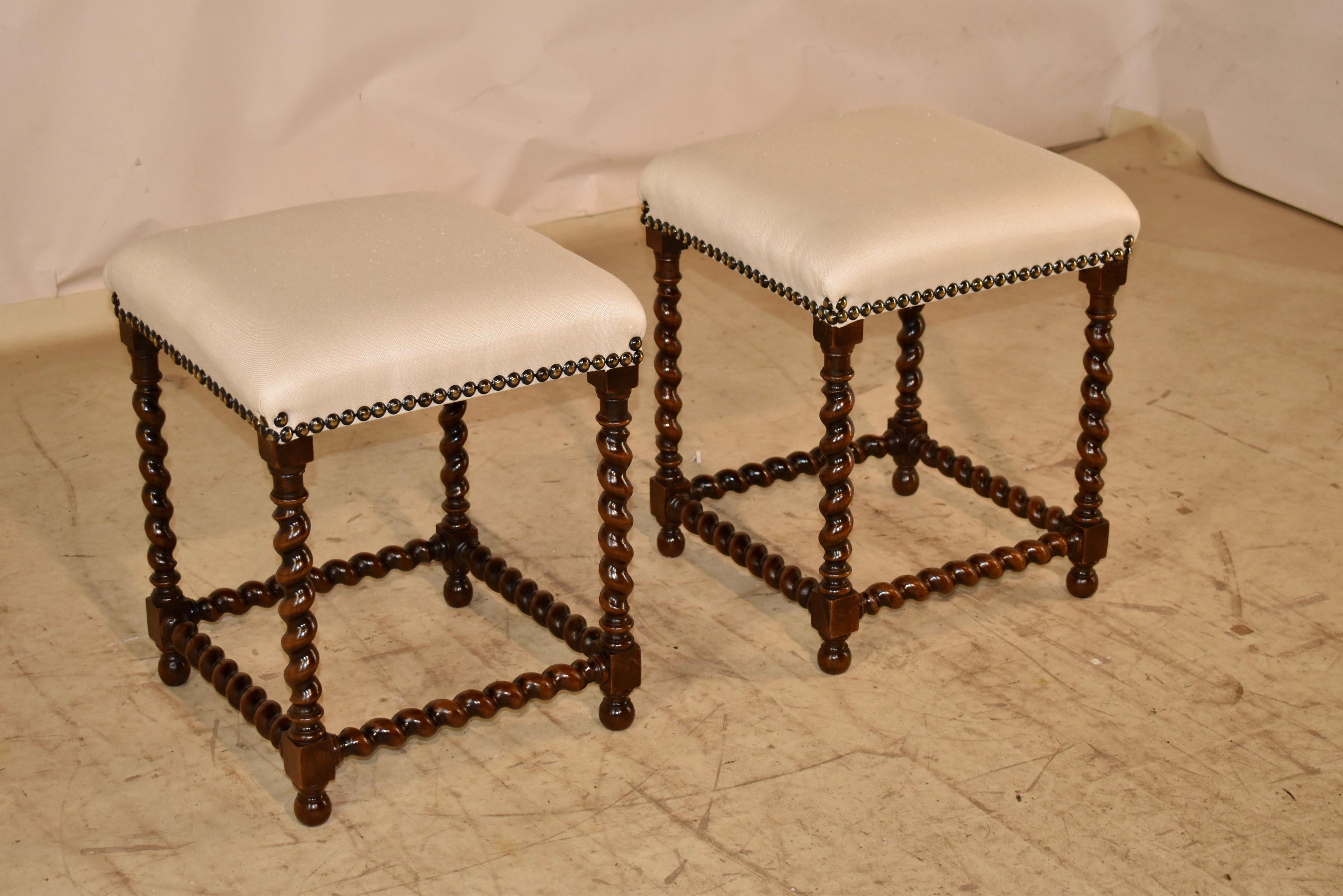 Napoleon III Pair of 19th Century French Upholstered Stools For Sale