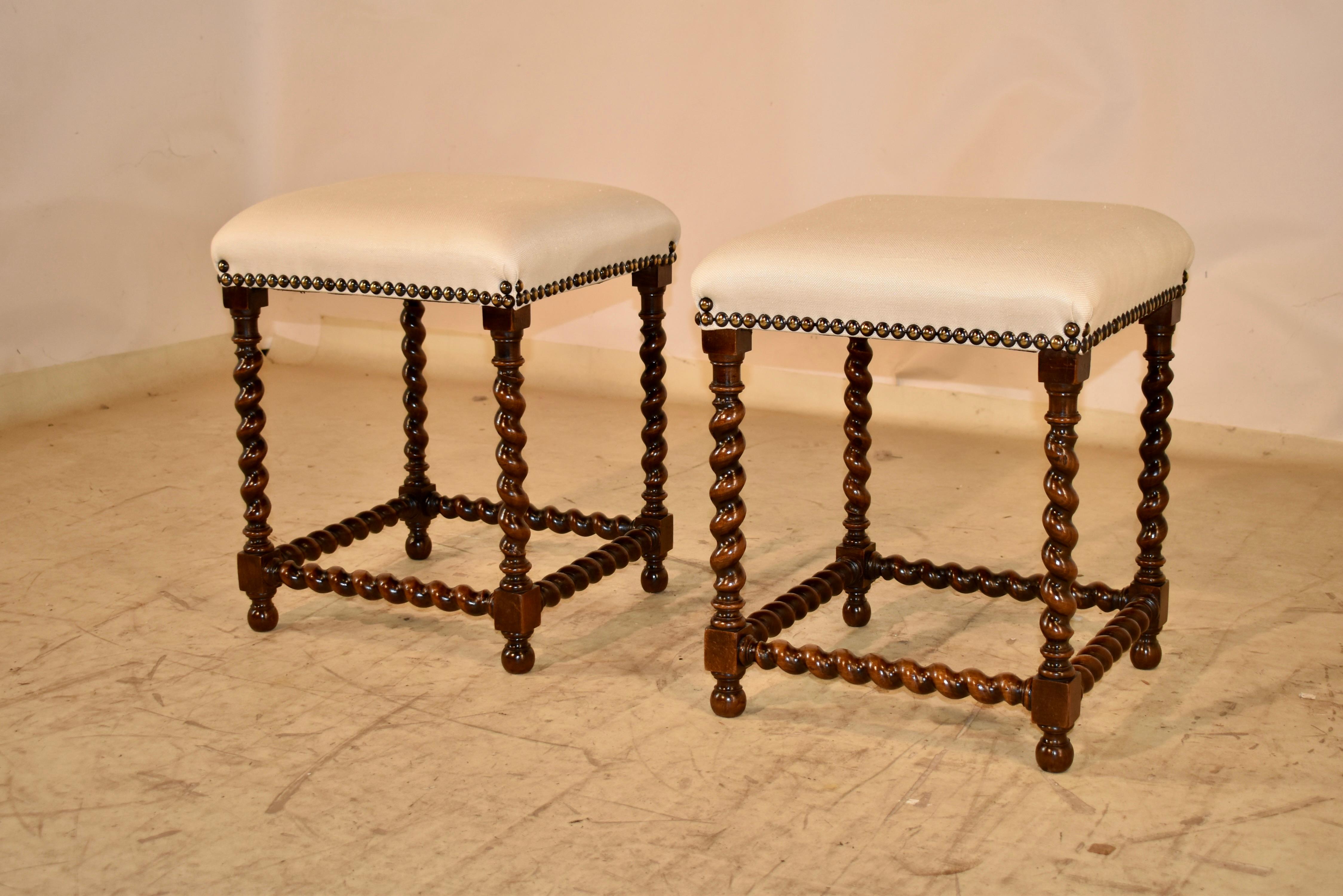 Pair of 19th Century French Upholstered Stools In Good Condition For Sale In High Point, NC
