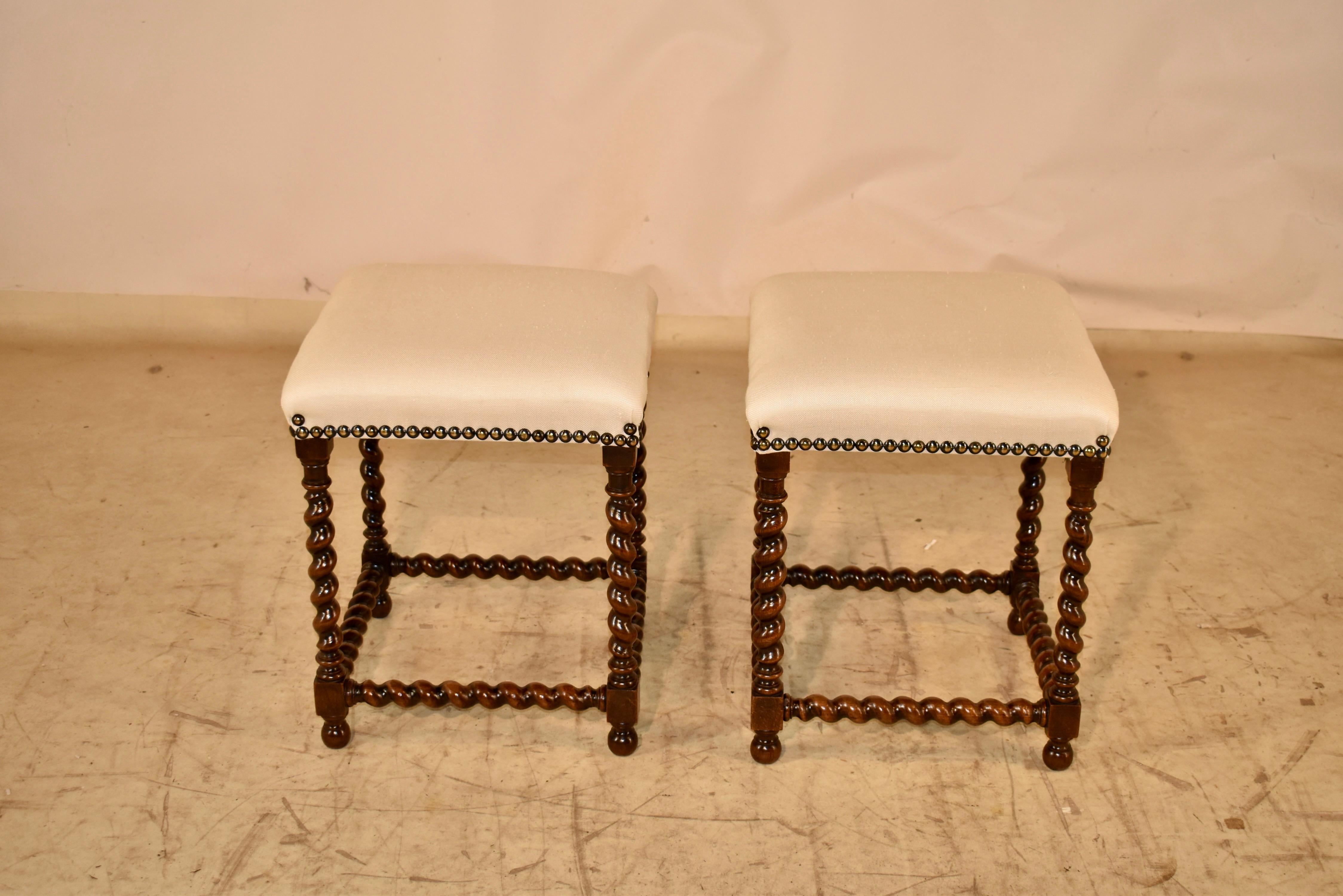 Pair of 19th Century French Upholstered Stools For Sale 1