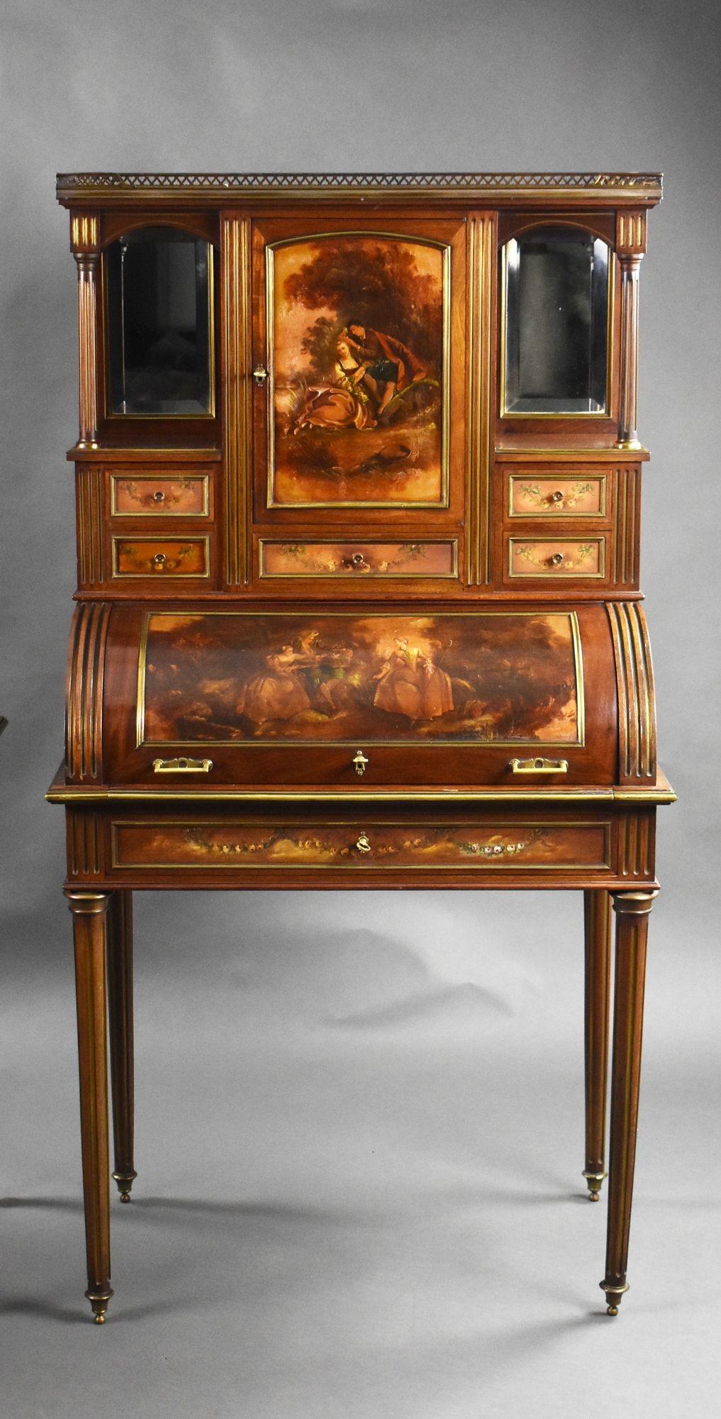 Francese Coppia di scrivanie con piano a cilindro in Vernis Martin francese del XIX secolo in vendita