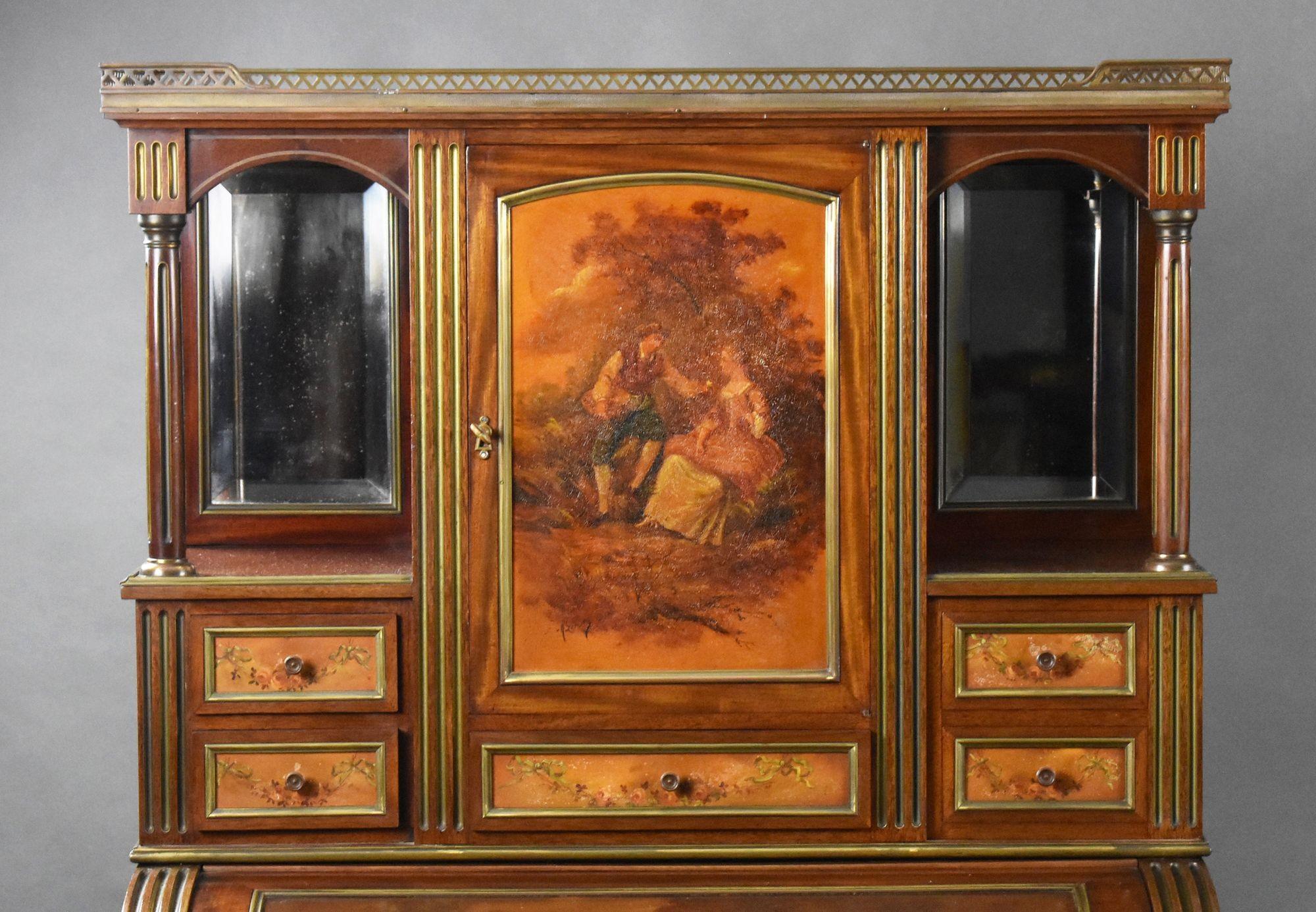 Coppia di scrivanie con piano a cilindro in Vernis Martin francese del XIX secolo In condizioni buone in vendita a Chelmsford, Essex