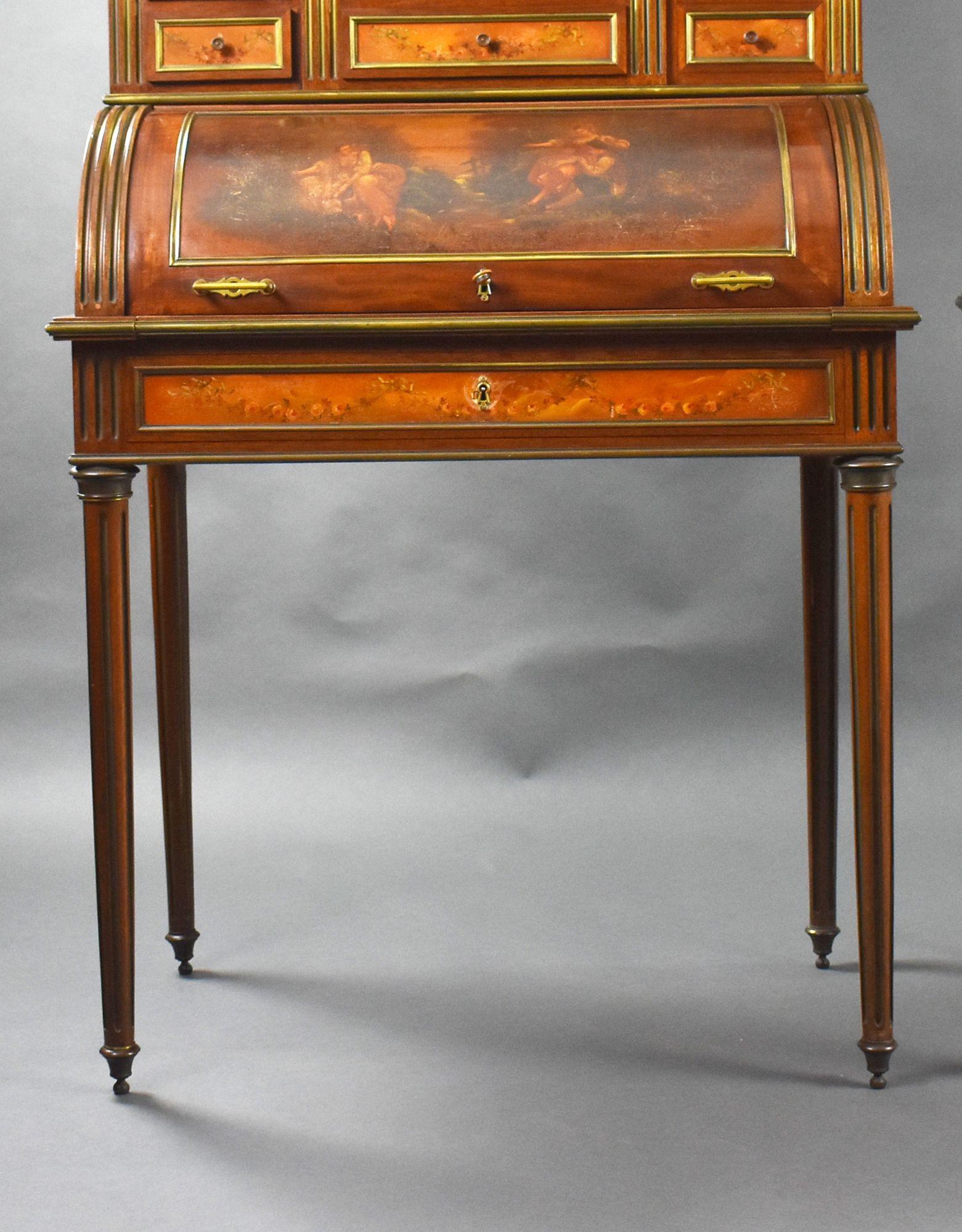 Mogano Coppia di scrivanie con piano a cilindro in Vernis Martin francese del XIX secolo in vendita