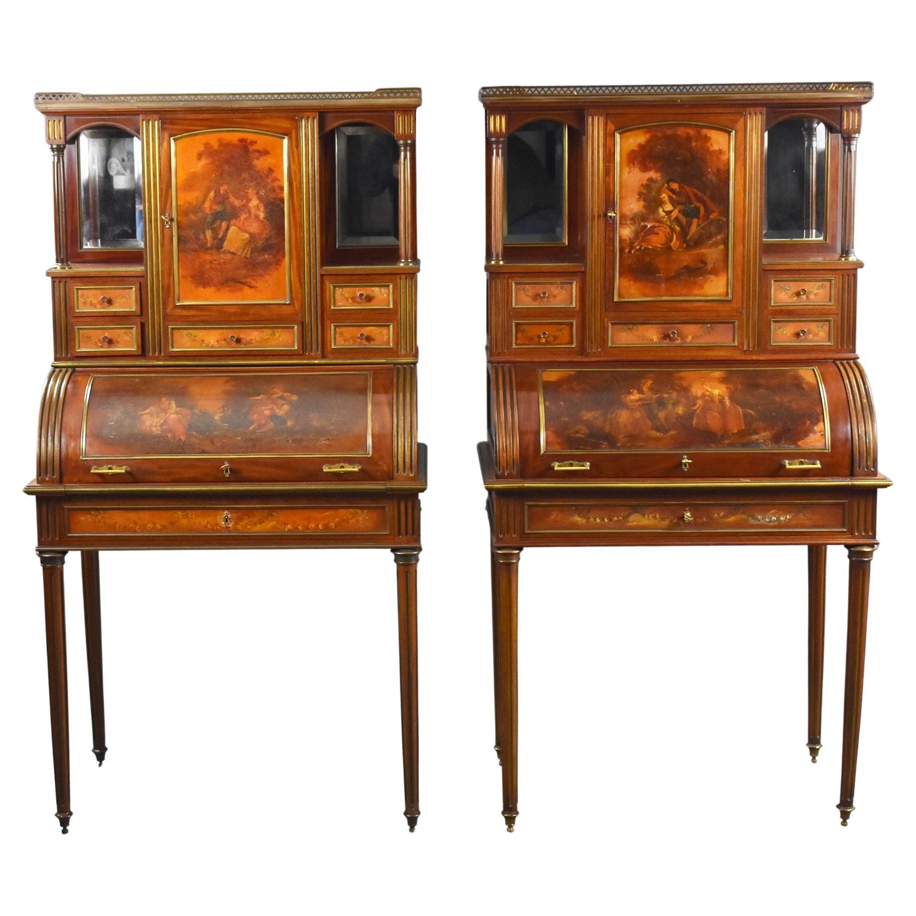 Pair of 19th Century French Vernis Martin Cylinder Top Desks For Sale