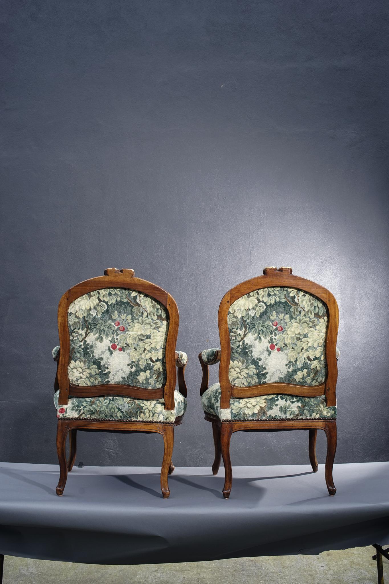 Pair of 19th Century French Walnut Armchairs 2