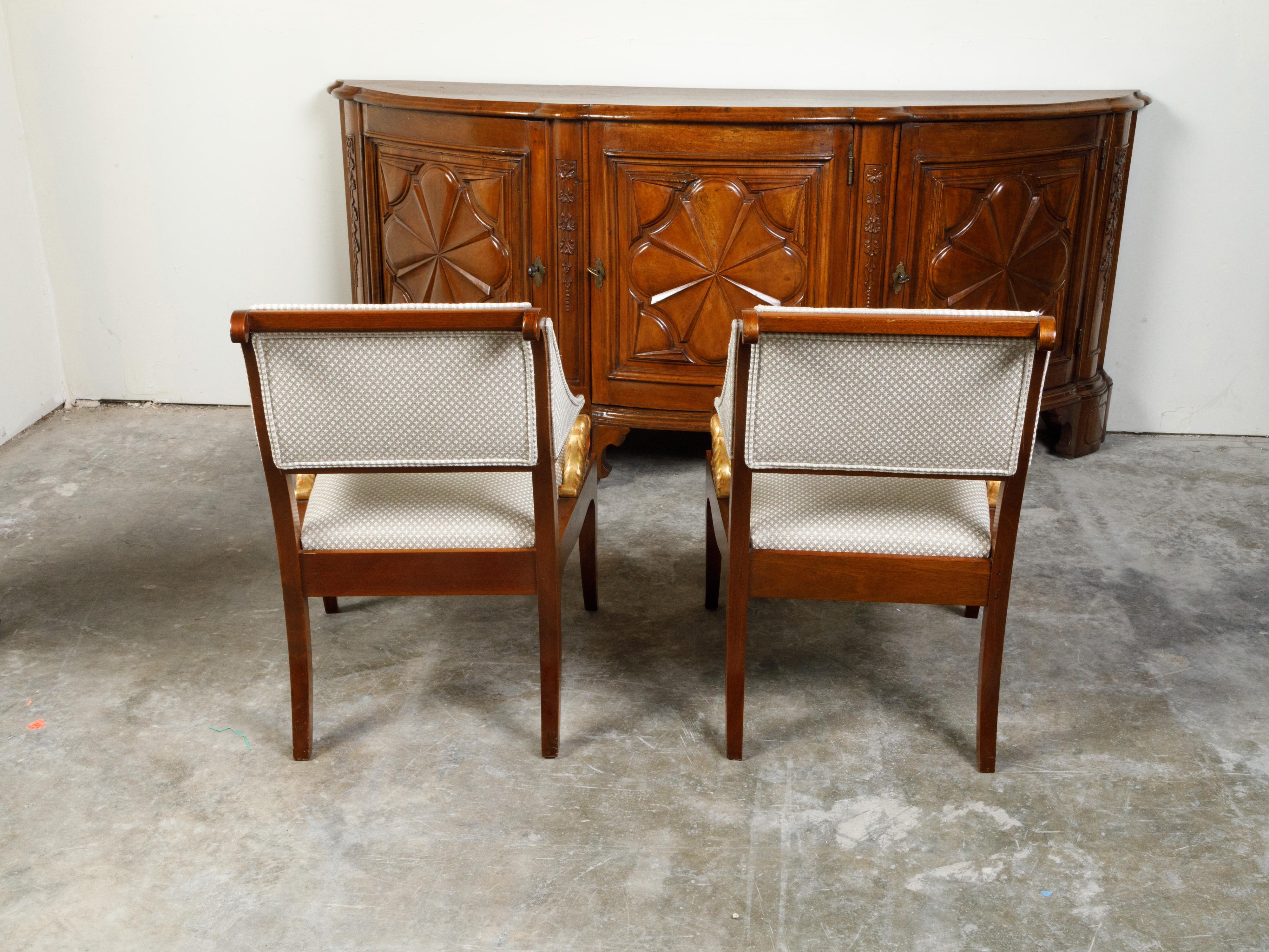 Pair of 19th Century French Walnut Armchairs with Carved Gilt Mythical Animals For Sale 8