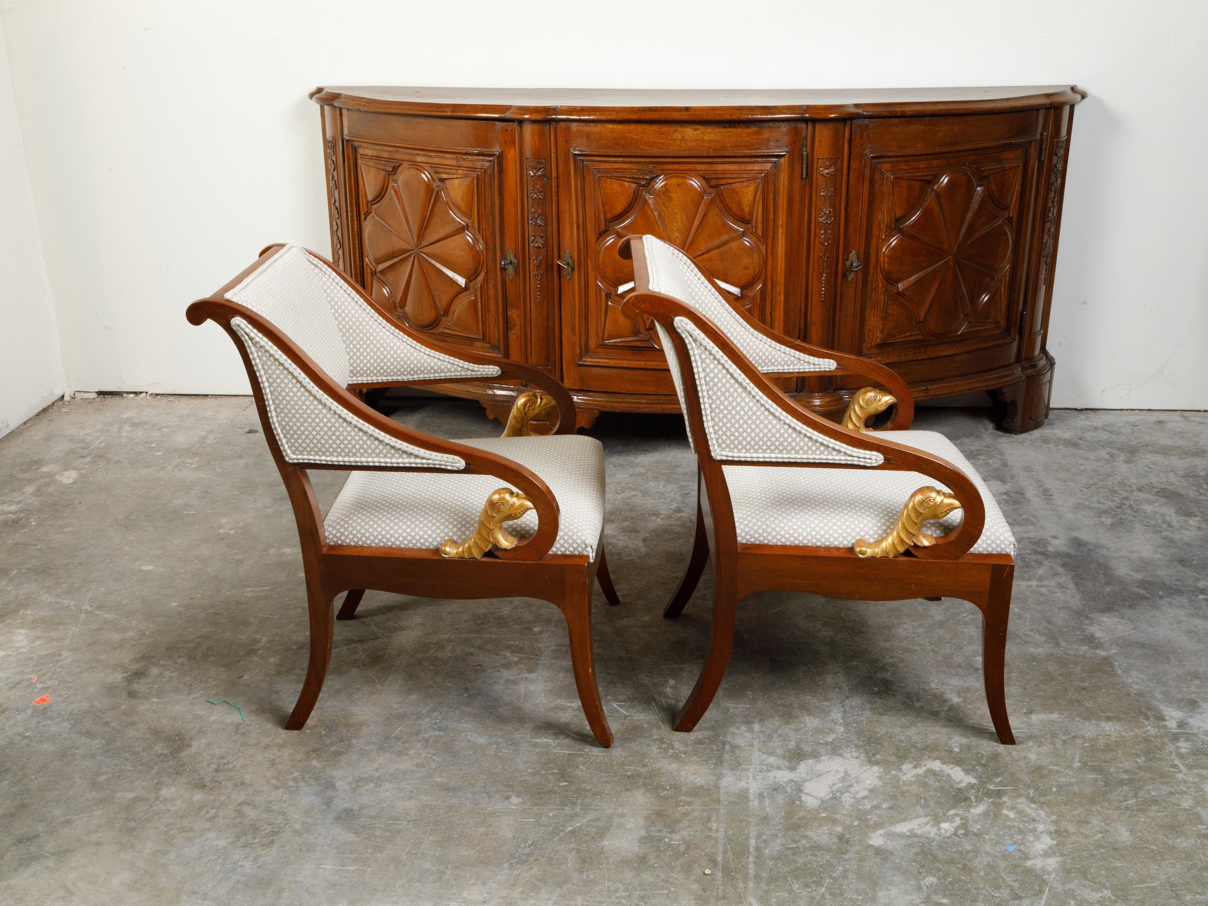 Pair of 19th Century French Walnut Armchairs with Carved Gilt Mythical Animals For Sale 9