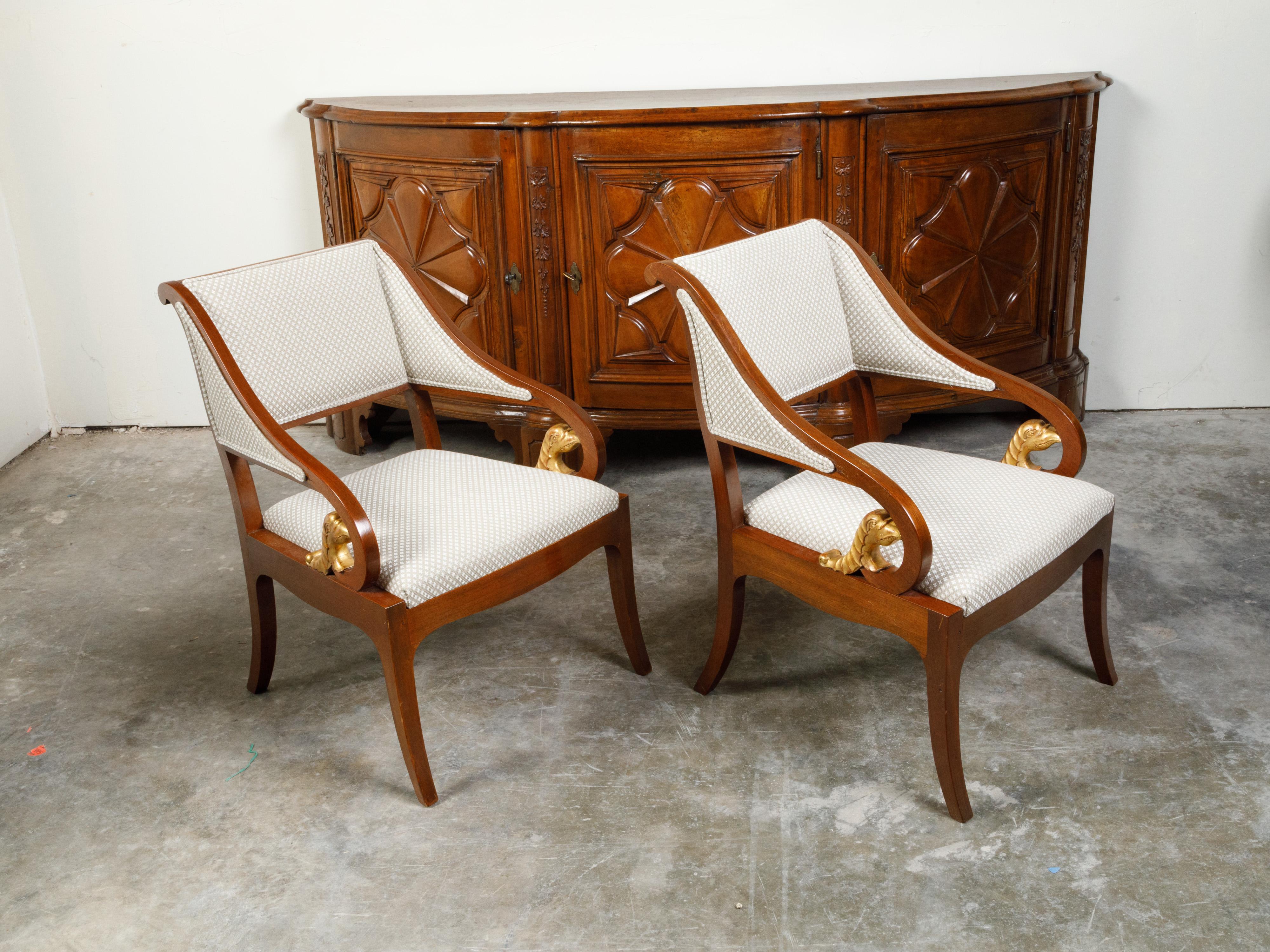 Pair of 19th Century French Walnut Armchairs with Carved Gilt Mythical Animals For Sale 10