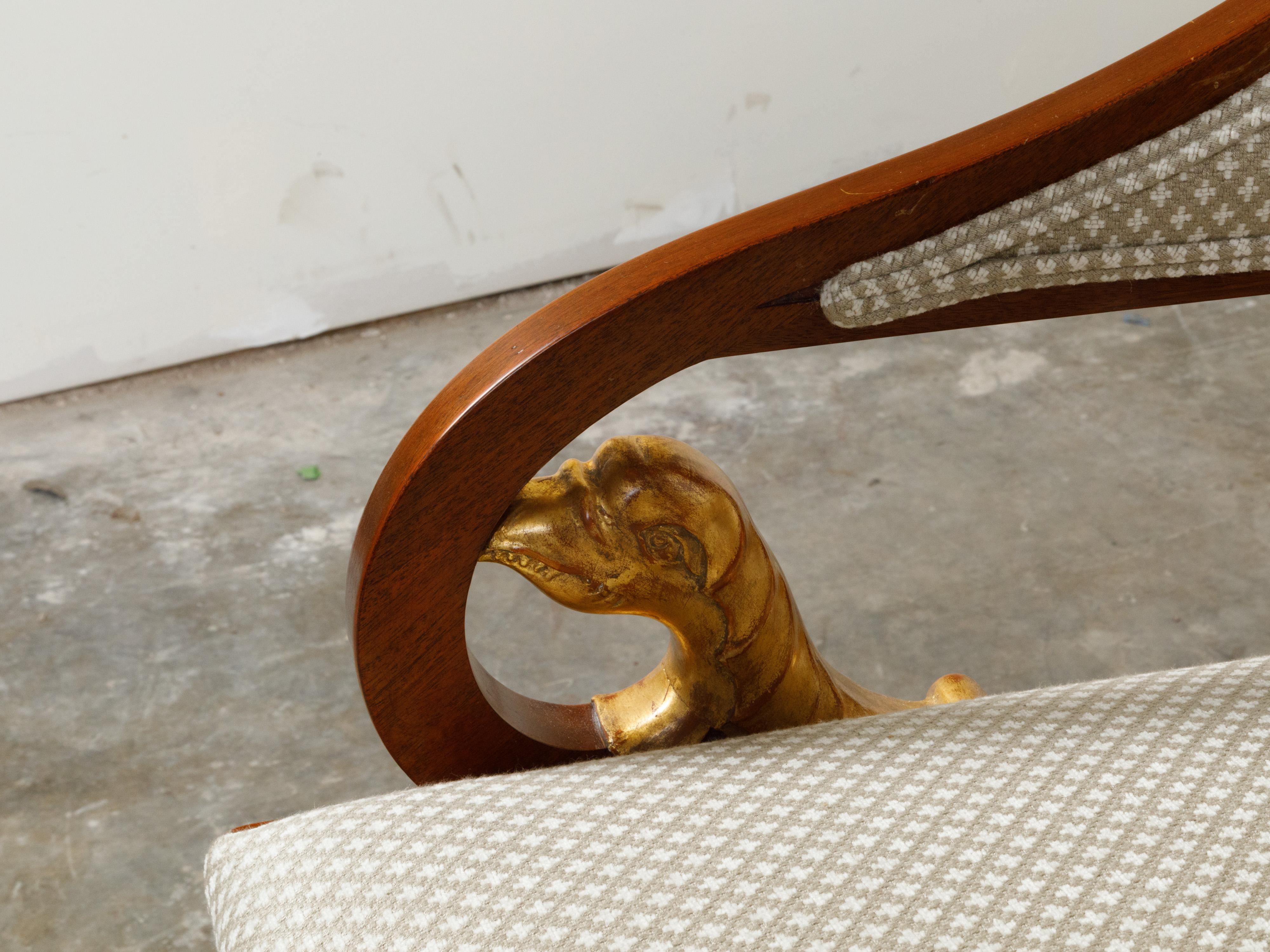 Pair of 19th Century French Walnut Armchairs with Carved Gilt Mythical Animals For Sale 1