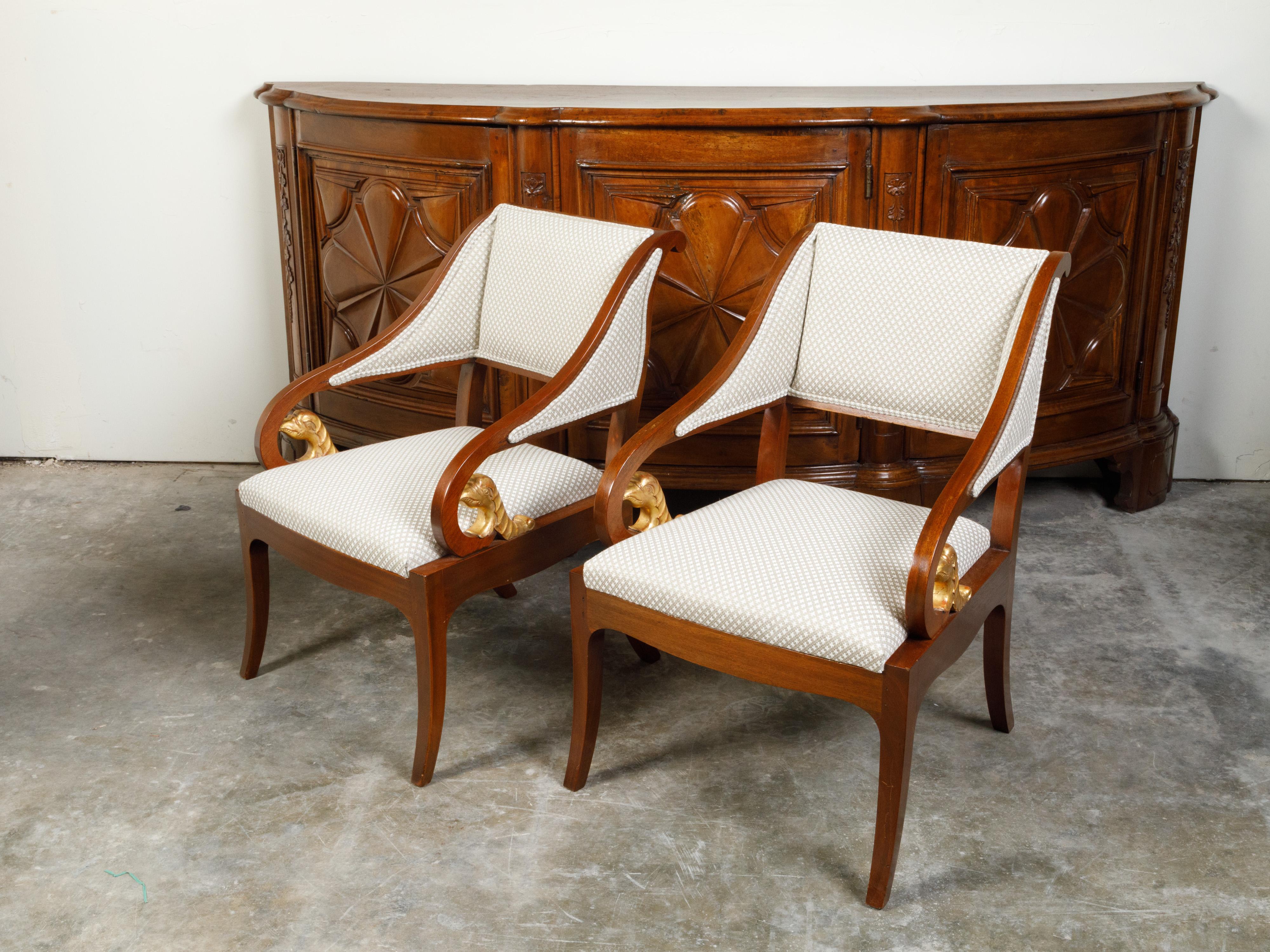 Pair of 19th Century French Walnut Armchairs with Carved Gilt Mythical Animals For Sale 4
