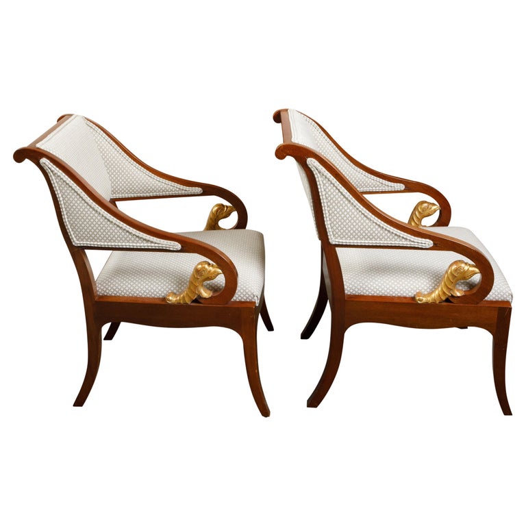 Pair of 19th Century French Walnut Armchairs with Carved Gilt Mythical ...